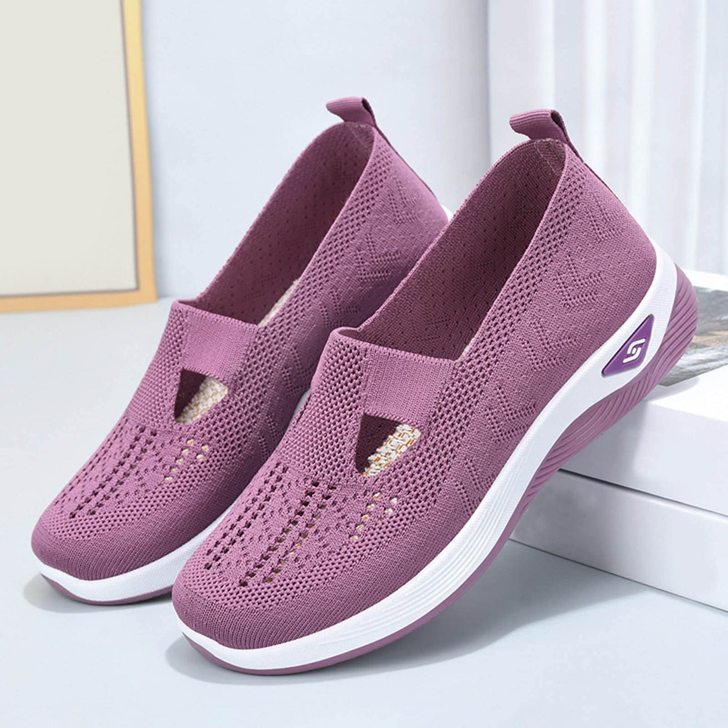 Generic Lightning Deals Today Platform Sandals Women Sneakers for Women Orthopedic Shoes for Women, Breathable Soft Shoes Go Walking Slip on Diabetic Foam Shoes Arch Support, 7.5, 🌸02#dark Purple