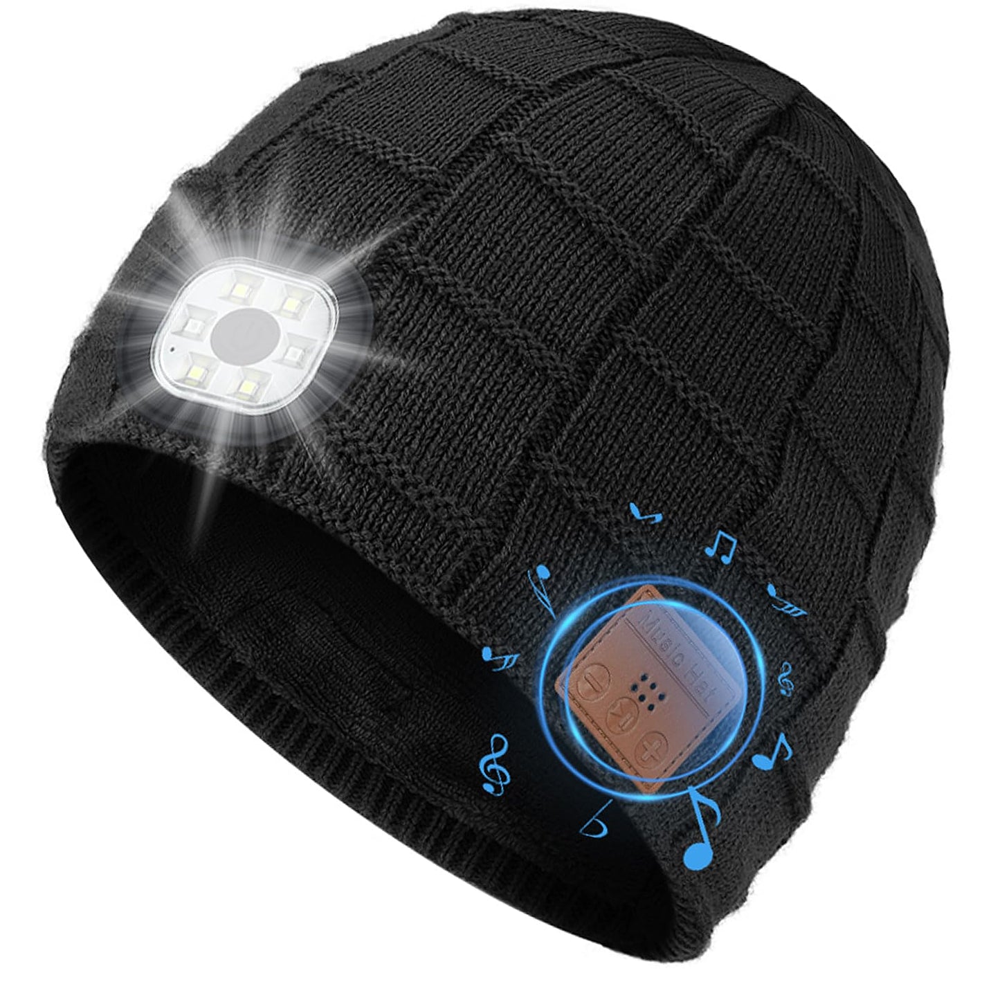 Wireless Beanie Music Hat with Light Unisex Musical Knitted Cap Rechargeable Beanie with Light Built-in Speakers Mic Headphone Beanie Hat Gifts for Men Women Running Camping Fishing Travelling