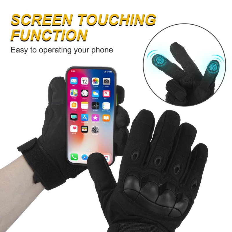 Fhmidic Large Tactical Gloves for Men - Hard Knuckle Protection | Touchscreen Compatible Motorcycle Gloves (Black, L)