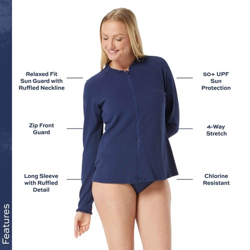 BEACH HOUSE Swim Ruffled Sun Guard - Loose Fit Swimsuit Coverup, Phoebe, Navy, X-Large
