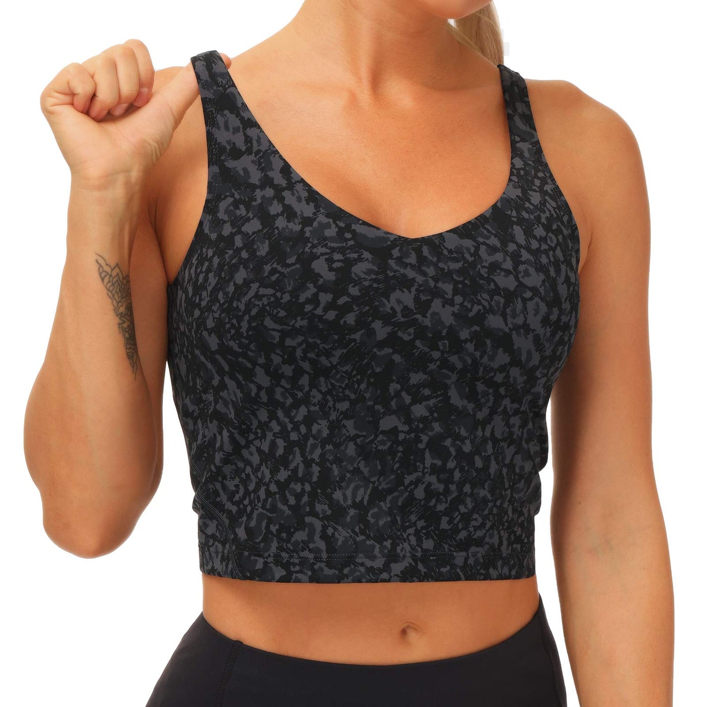 THE GYM PEOPLE Womens Longline Sports Bra Wirefree Padded Medium Support Yoga Bras Gym Running Workout Tank Tops (Graffiti, Medium)