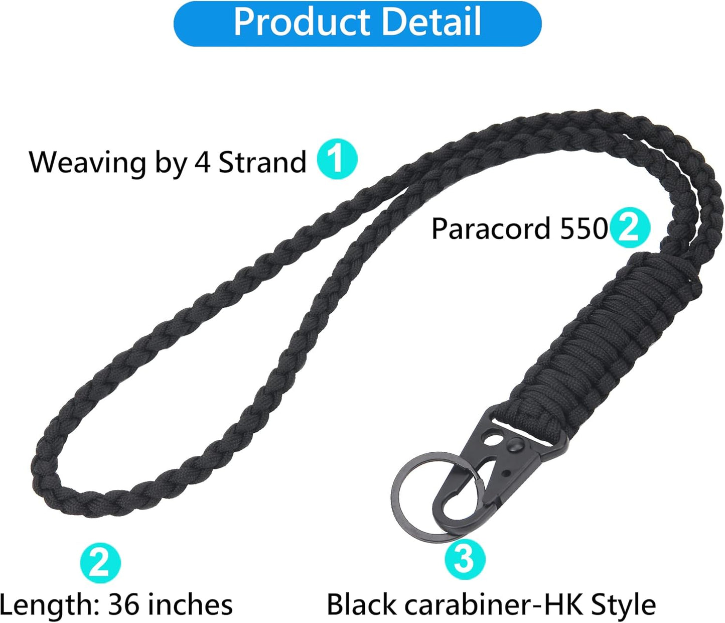 Heavy Duty Paracord Lanyard Keychain - Durable Braided Strap for Phones & Whistles | Versatile Neck & Wrist Use