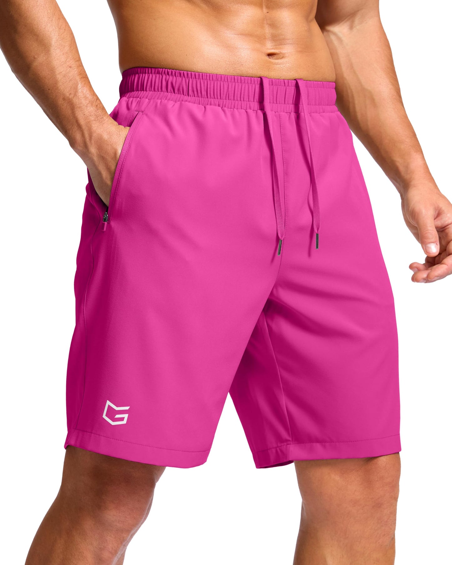 G Gradual Men's Athletic Running Shorts with Zipper Pockets Quick Dry 7"/ 5"/ 9" Workout Gym Shorts for Basketball Hiking(Rose,9XXL)