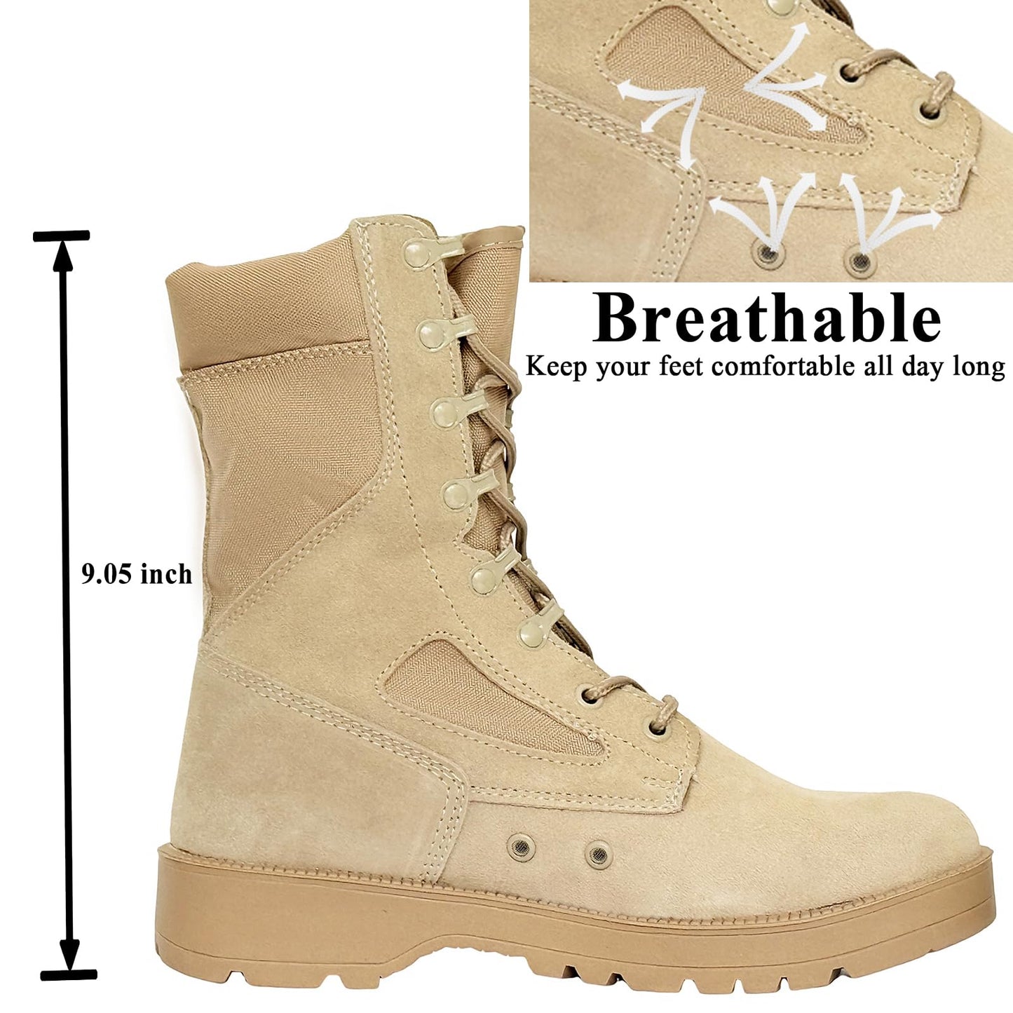 LAHORS Mens Military Tactical Boots Man Lace Up Hiking Work Army Boots Outdoor Men Combat Shoes (Sand, US, Adult, Men, 8, Numeric, US Footwear Size System, Medium)