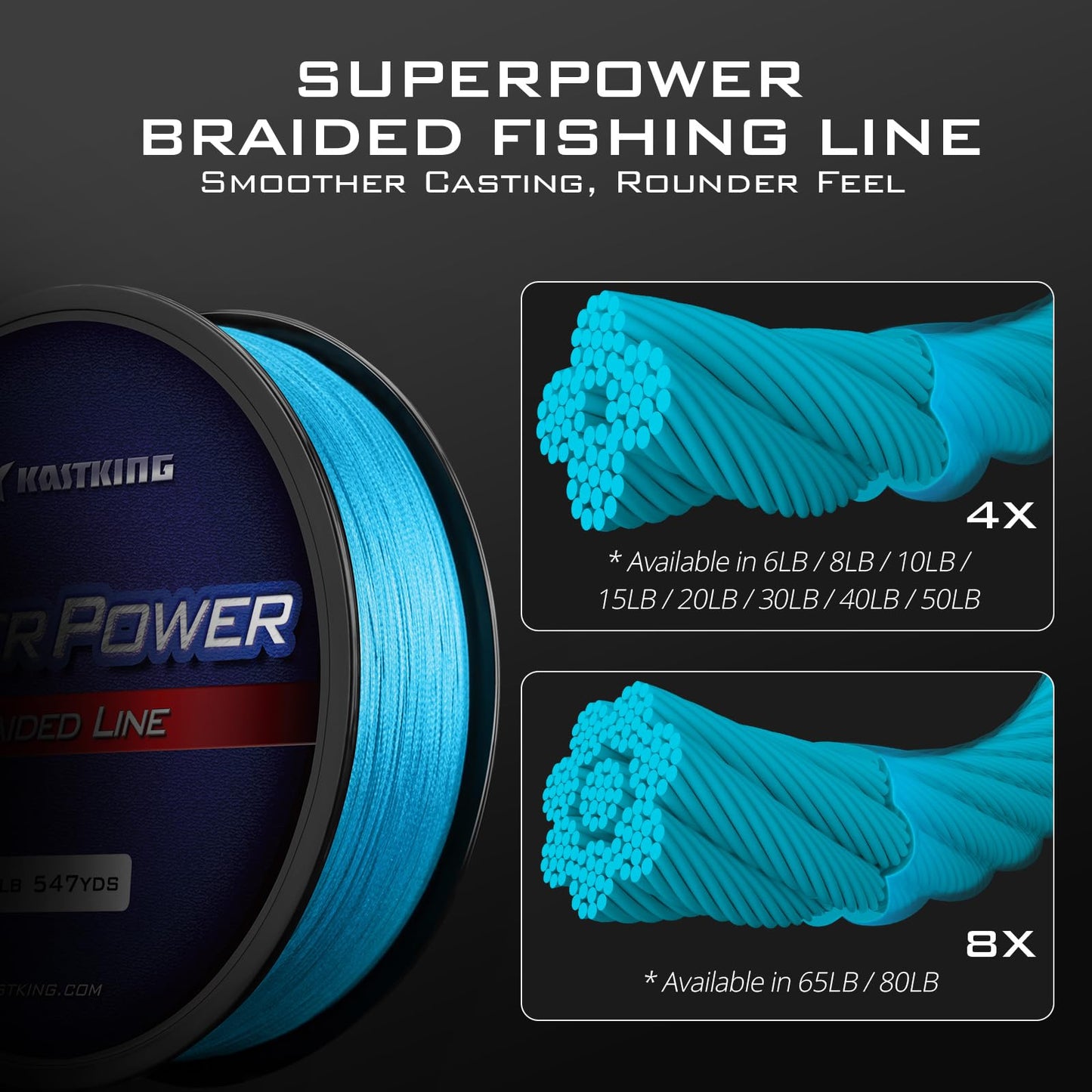 KastKing Superpower Braided Fishing Line, Sky Blue, 40 LB, 500+47 Yds