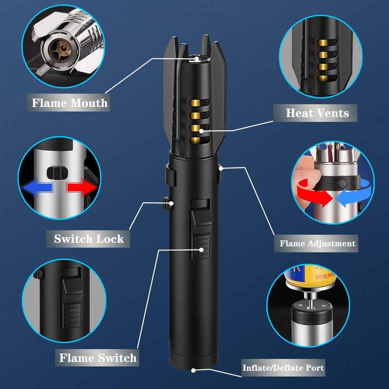 Large Torch Lighter, Windproof Butane Lighters with Flame Adjustable, Refillable, Jet Flame, Flame Switch Lock, Cool Lighter for Men.(Gas Not Include) (Argent)