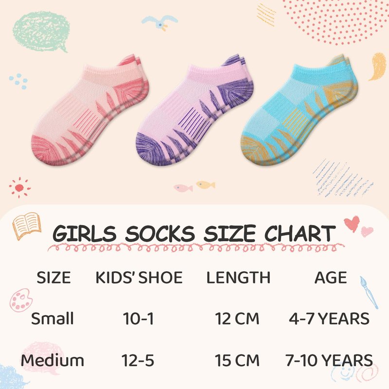 Comfoex Girls Socks 12 Pairs Ankle Breathable Athletic Mesh Cotton Sports Socks For Little Big Kids 4-6 6-8 8-10 Years Old