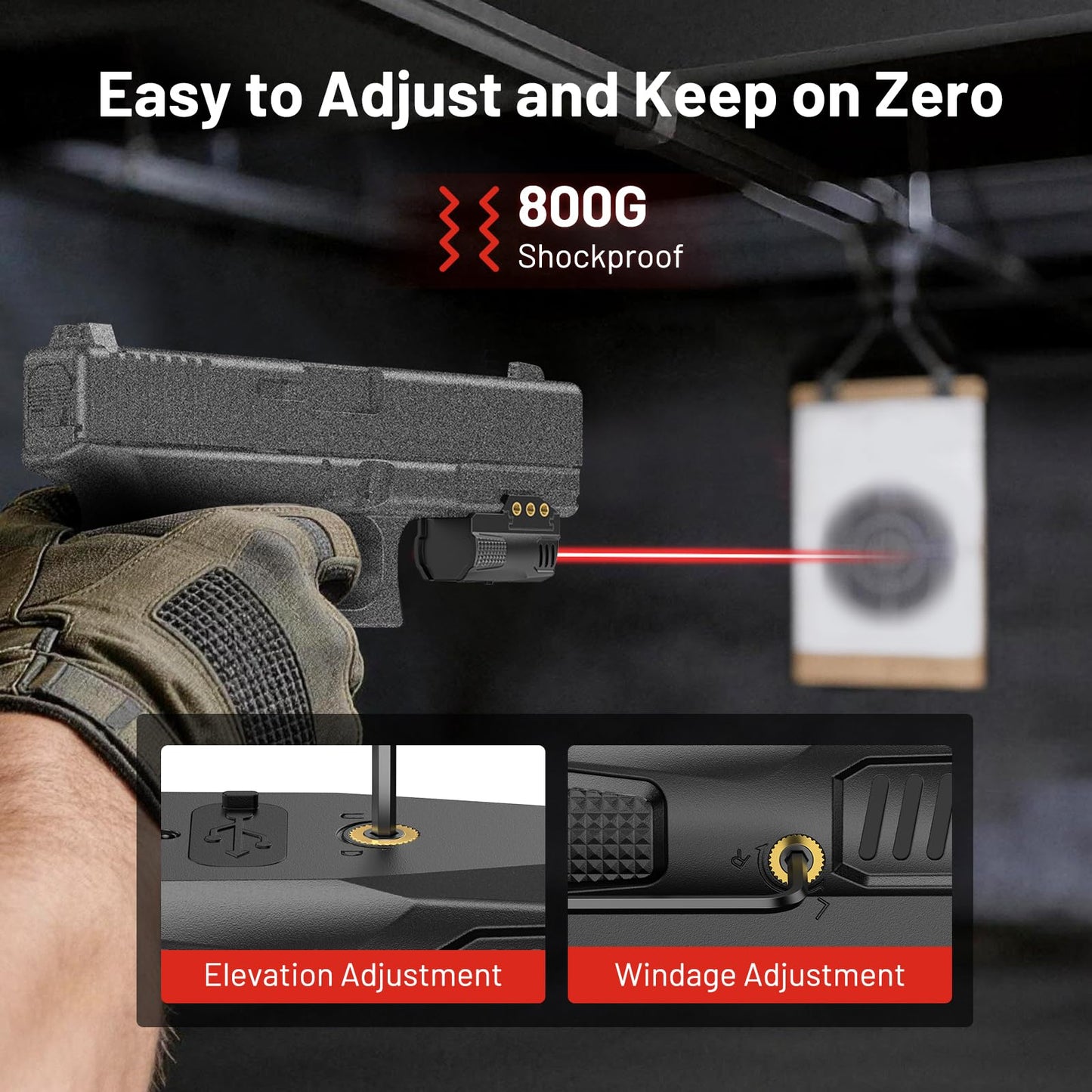 EZshoot Sub-Compact Pistol Laser Sight, Red Laser Sight for Pistol Handgun, Rechargeable Low Profile Laser Beam for 21MM Picatinny Rail Mount, Strobe Mode Available, Ambidextrous Switch