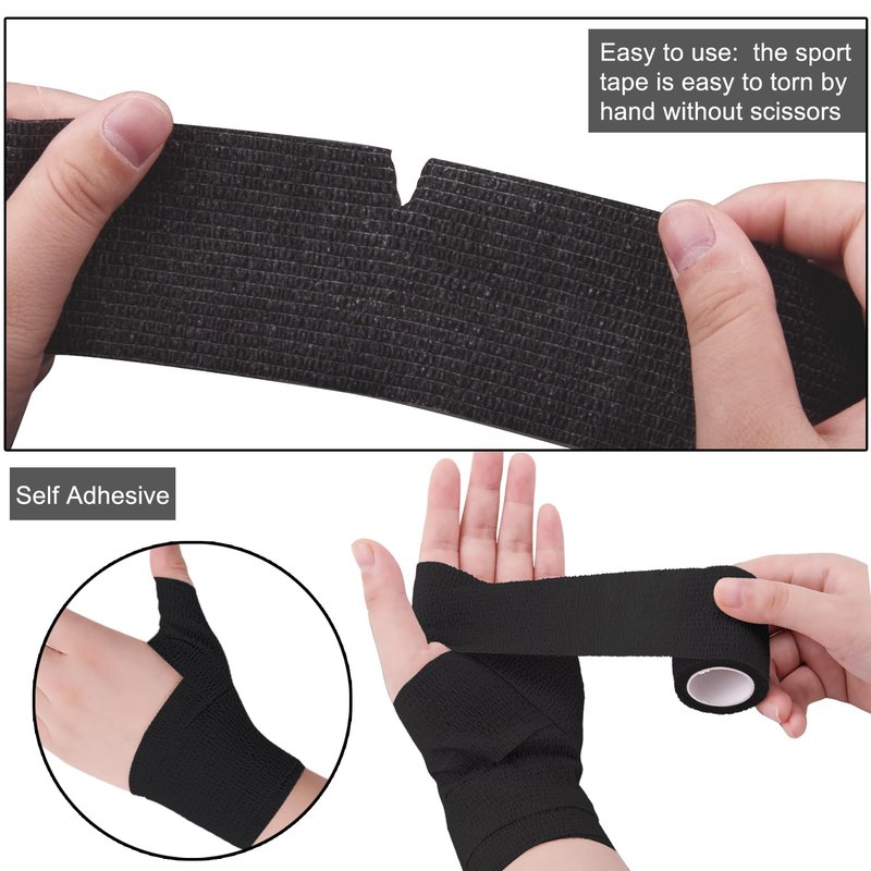 BQTQ 108 Rolls Self Adhesive Bandage - 2 Inch Black Self Stick Bandage Tape - Athletic Wraps for Wrist & Ankle - Swelling & Sprains (Black)