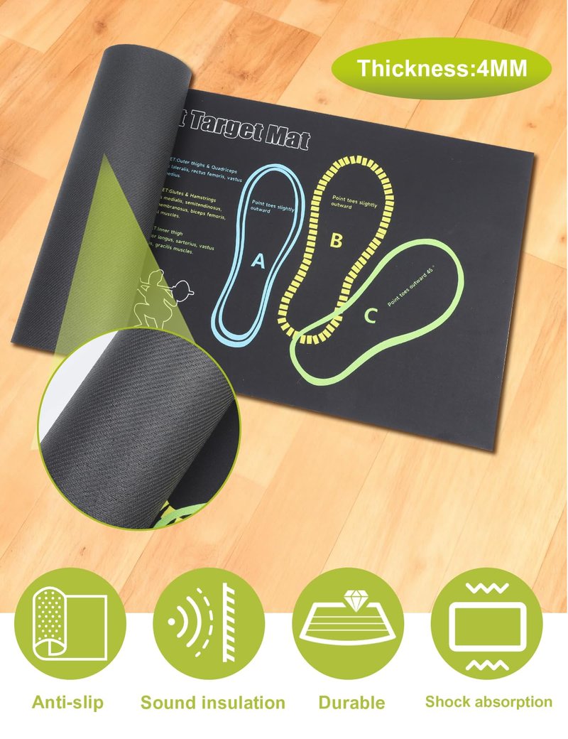 Squat Mat with Foot Position,Large Squat Target Pad 30'' X 13.8'',4mm Thickness Squat Mat Foot Positioning, Exercise Mat for Squats, Leg and Abdominal Workouts (Black)
