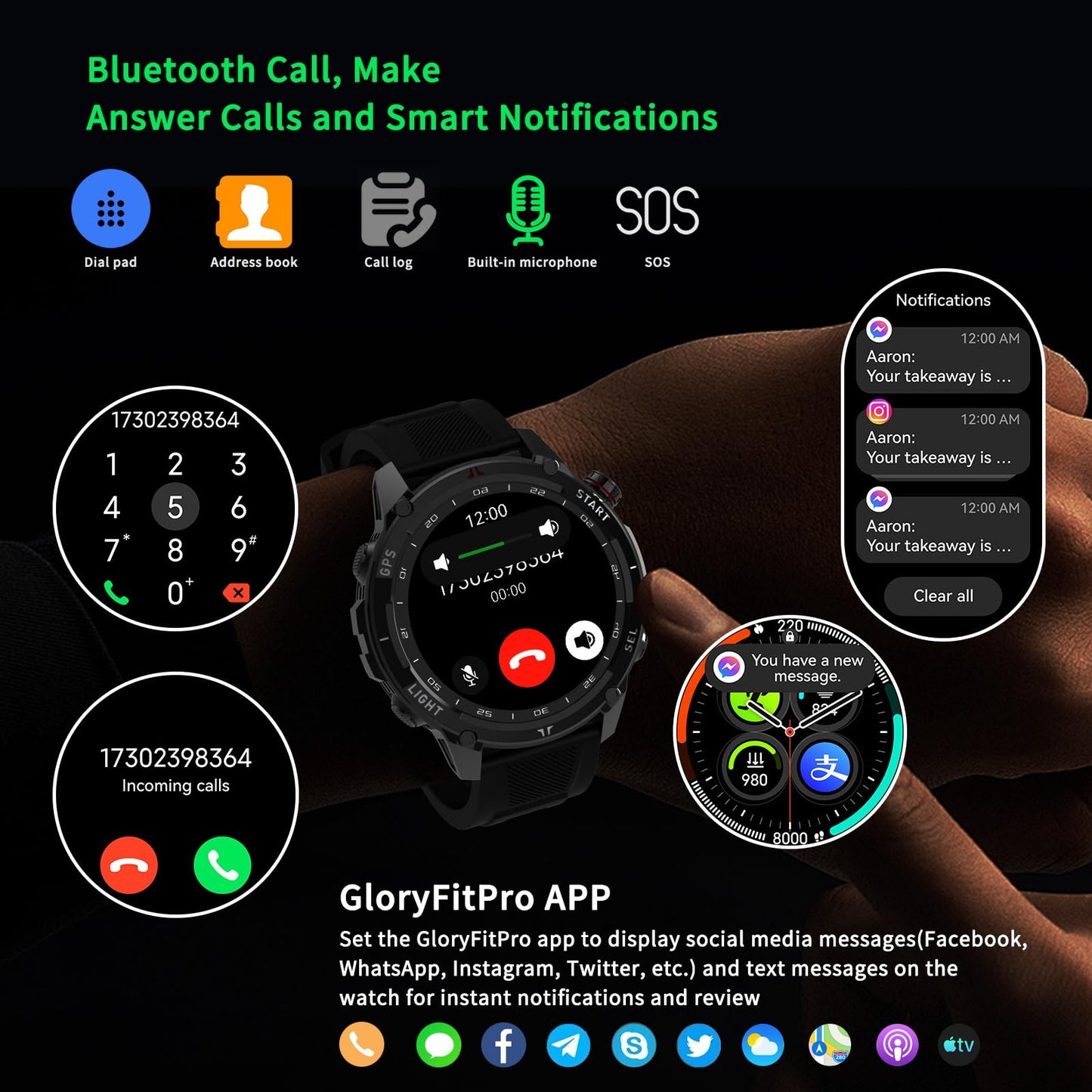 CHILEAF Smart Watch for Men Women, Bluetooth Call, 1.43 Inch Touchscreen Fitness Tracker with Heart Rate, SpO2, Sleep Monitoring, Sports Smartwatch with GPS, Multiple Sport Modes, IP68 Waterproof