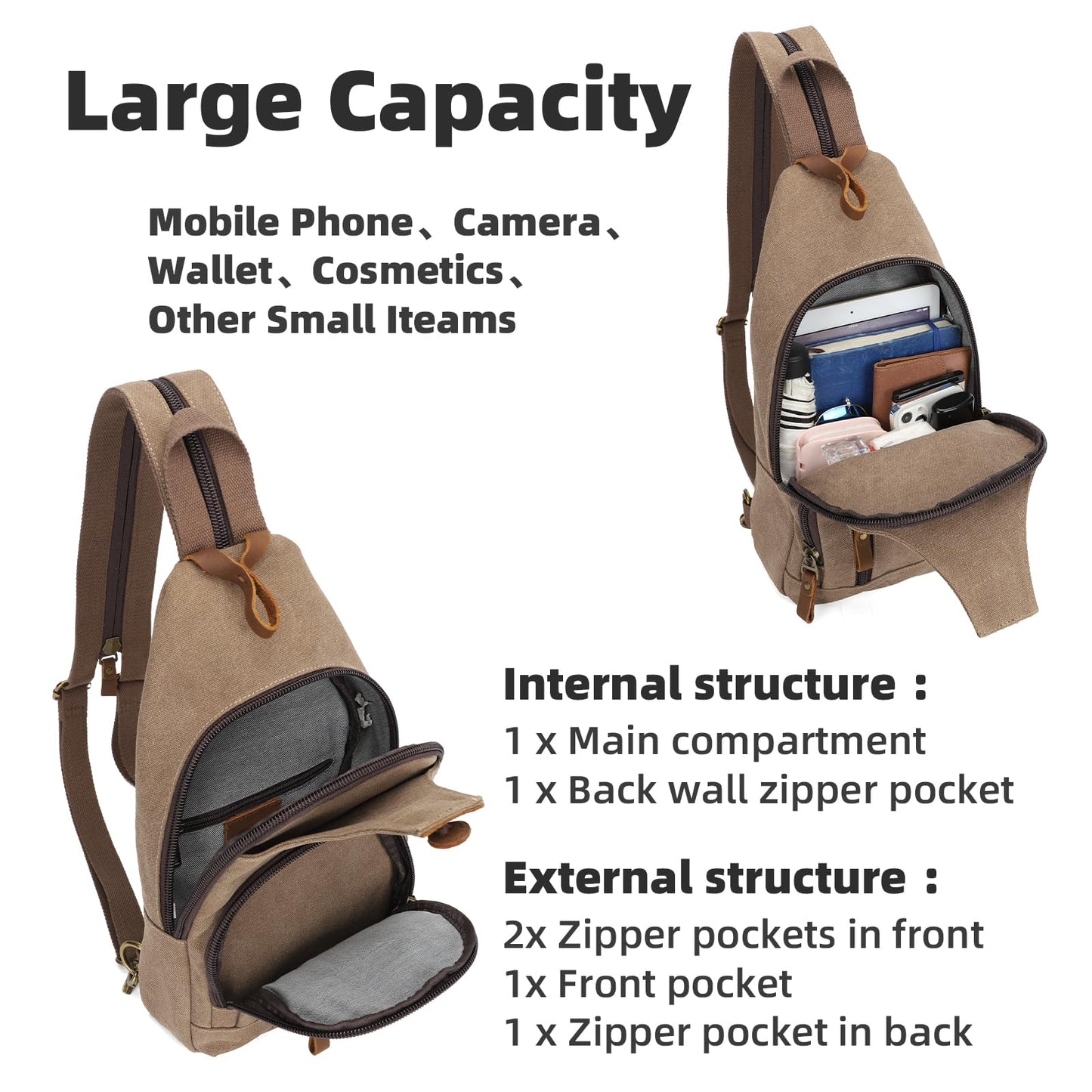 KL928 Canvas Sling Bag Crossbody Backpack Shoulder Casual Rucksack for Men Women