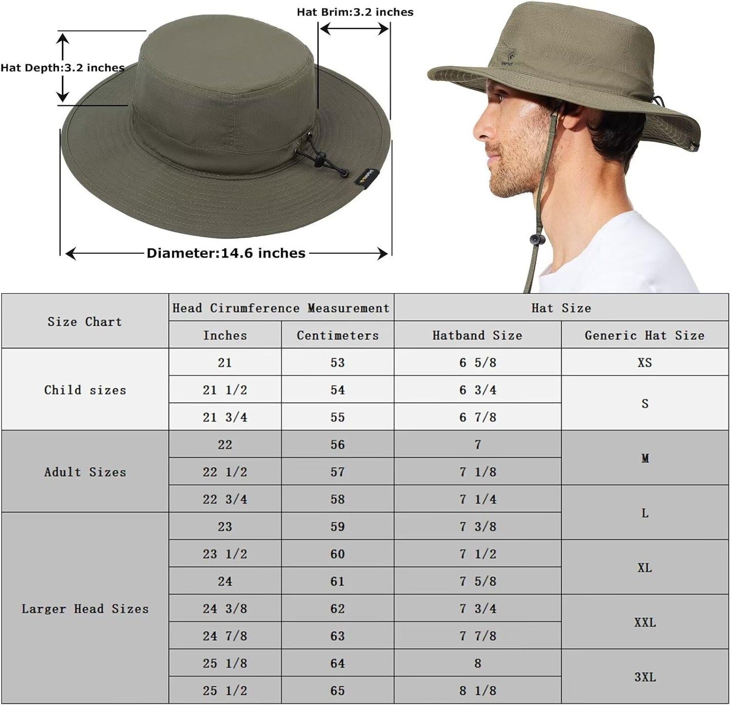 Fishing Hat for Men - Wide Brim Bucket Hat with SPF UV Protection | XL XXL for Big Heads, Ideal for Hiking & Beach Safari