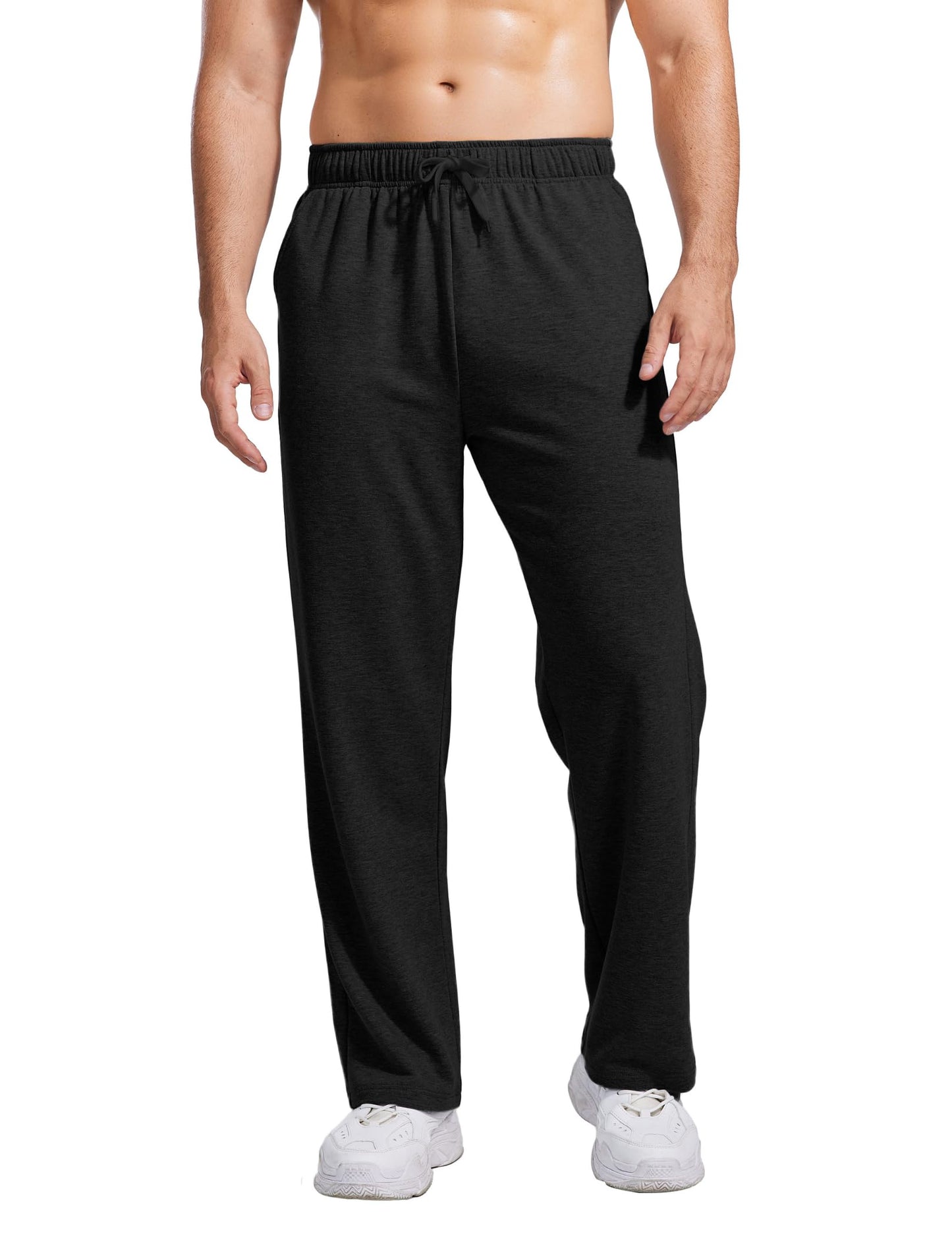 PINSPARK Men's Lightweight Sweatpants Cotton Yoga Pants Baggy Sweat Pants Open Bottom Lounge Jogger Sweatpants with Pockets