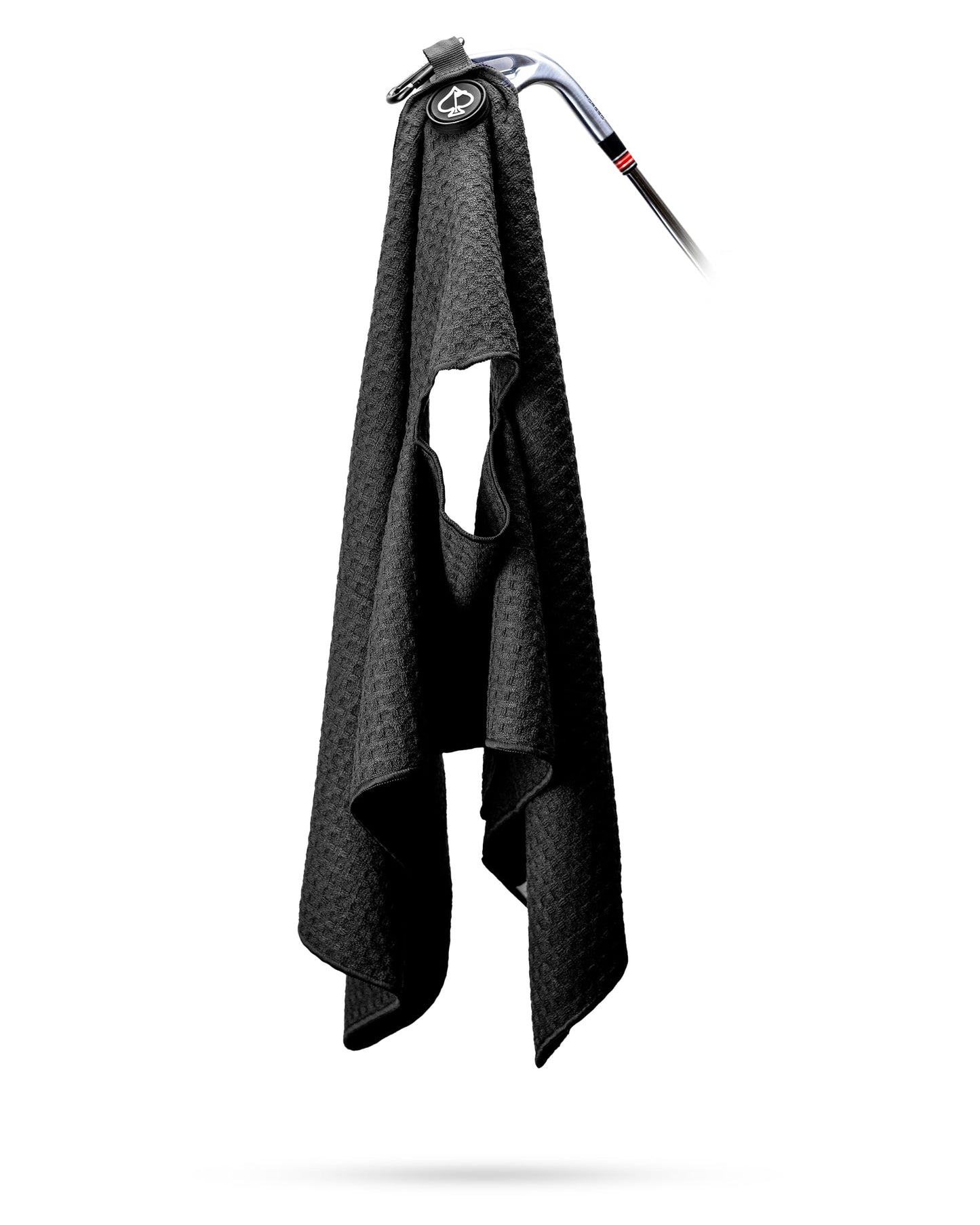 Pins & Aces Magnetic Premium Tour Towel - Lightweight and Absorbant Microfiber - Rubberized Magnet for Golf Carts or Golf Clubs - Won't Damage Clubs. 39" L x 15" W Golfing Gear (Black)