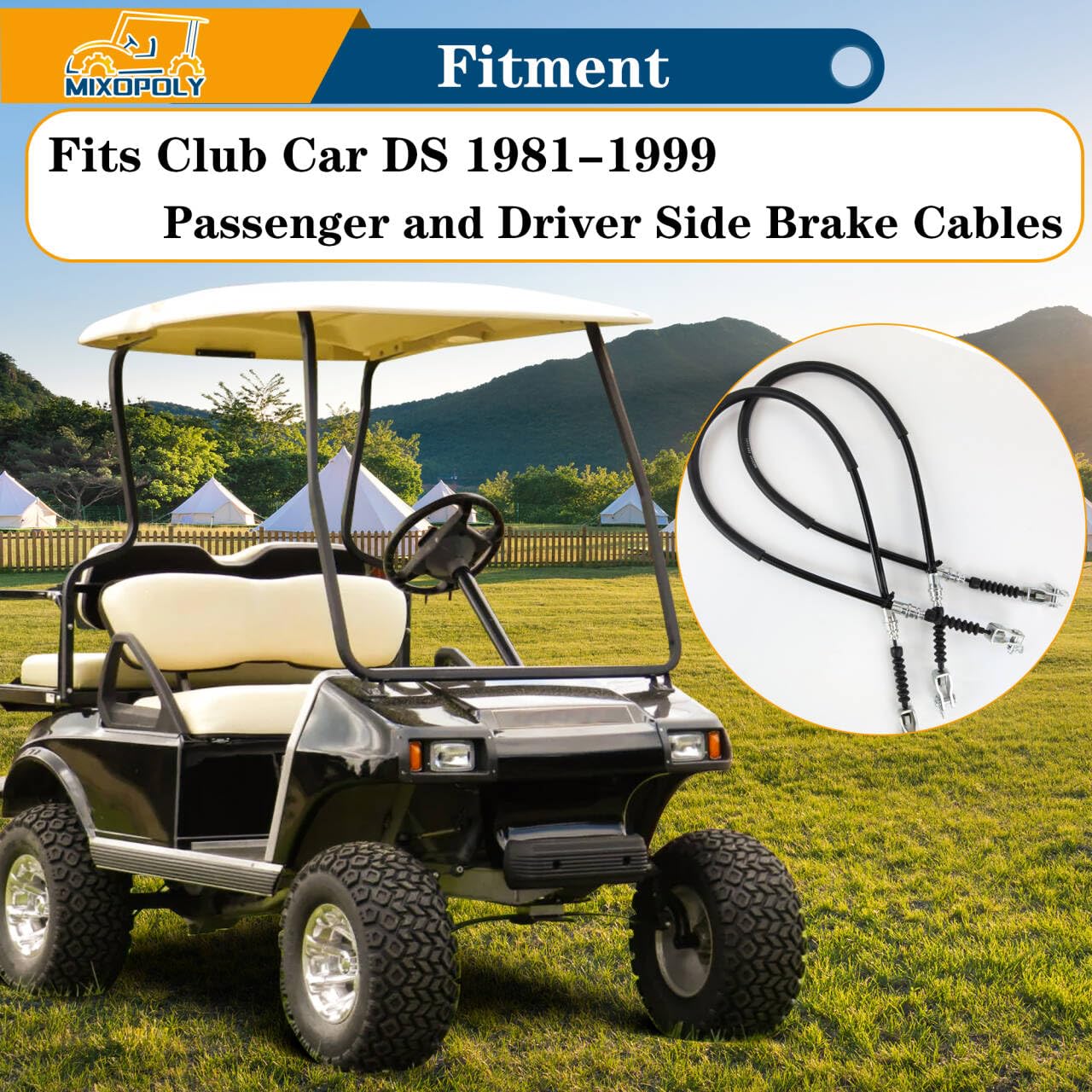 Mixopoly Golf Cart Brake Cable Kit for Club Car DS 1981-1999, Passenger and Driver Side Brake Cables, Replace OEM 1011125 1011403 1016761-01