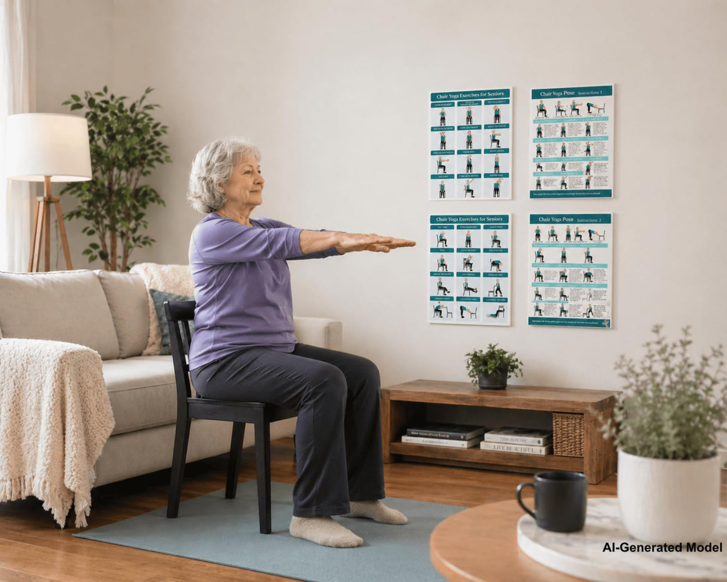 Chair yoga for seniors over 60 Chart, Set of 4 Chair Yoga Poster 10" x 8"