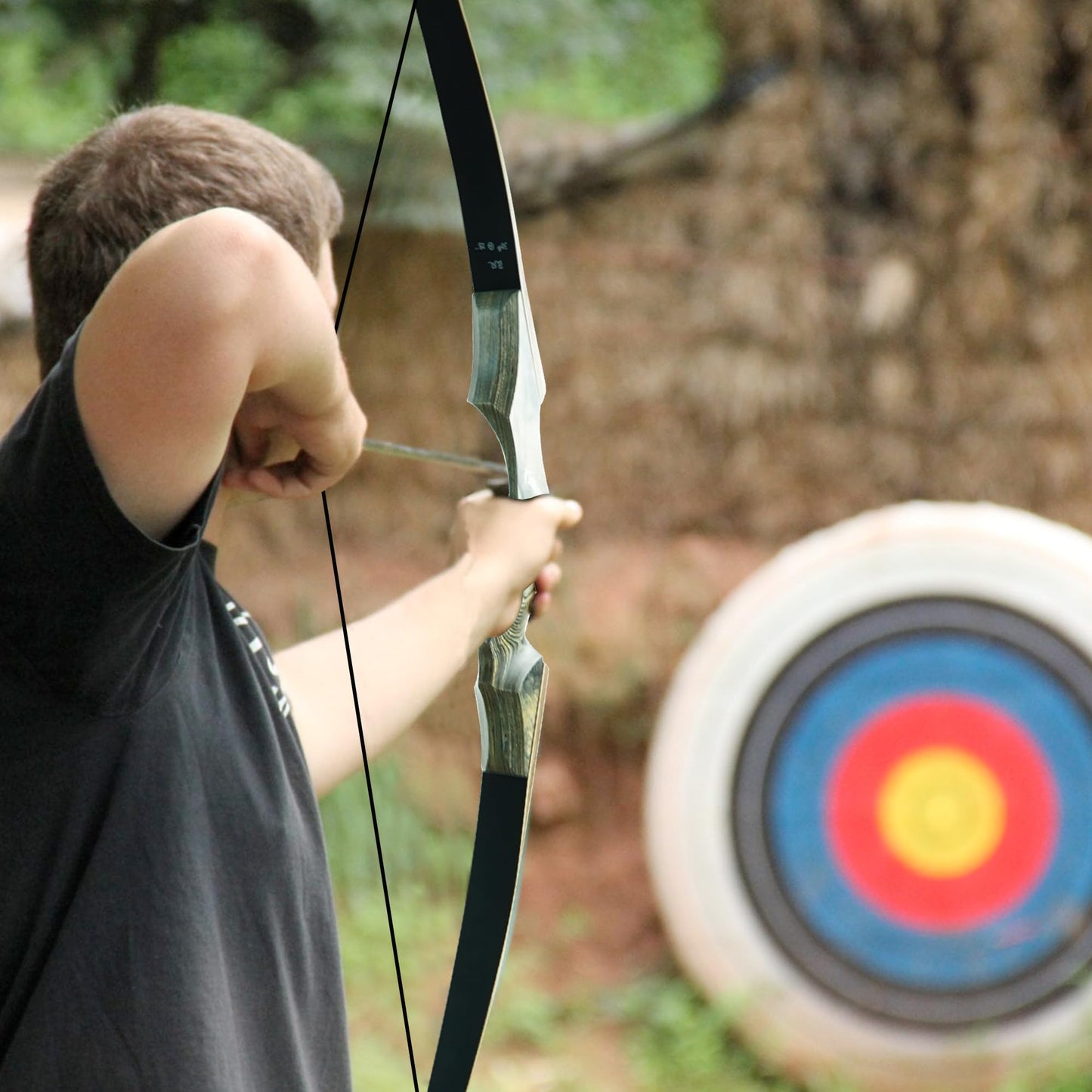 Black Hunter Takedown Longbow, GLURAK 60" Wooden Archery Bow Hunting Bow - Right Hand Long Bows for Beginner Training Practice, 25lb