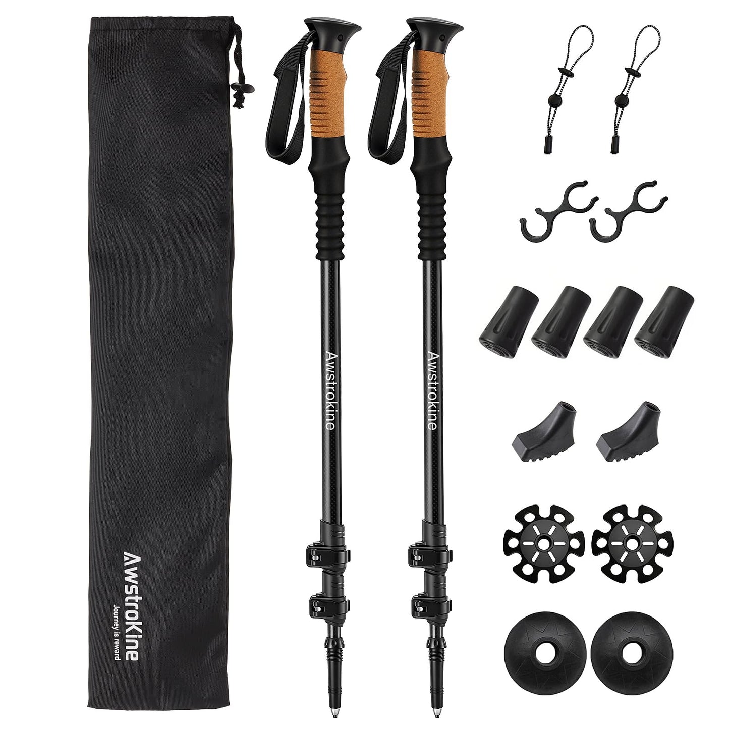Carbon Fiber Trekking Poles - Lightweight Collapsible Hiking Poles with Cork Grips & Quick Flip Locks, Adjustable Hiking Sticks & All-Terrain Accessories for Women & Men