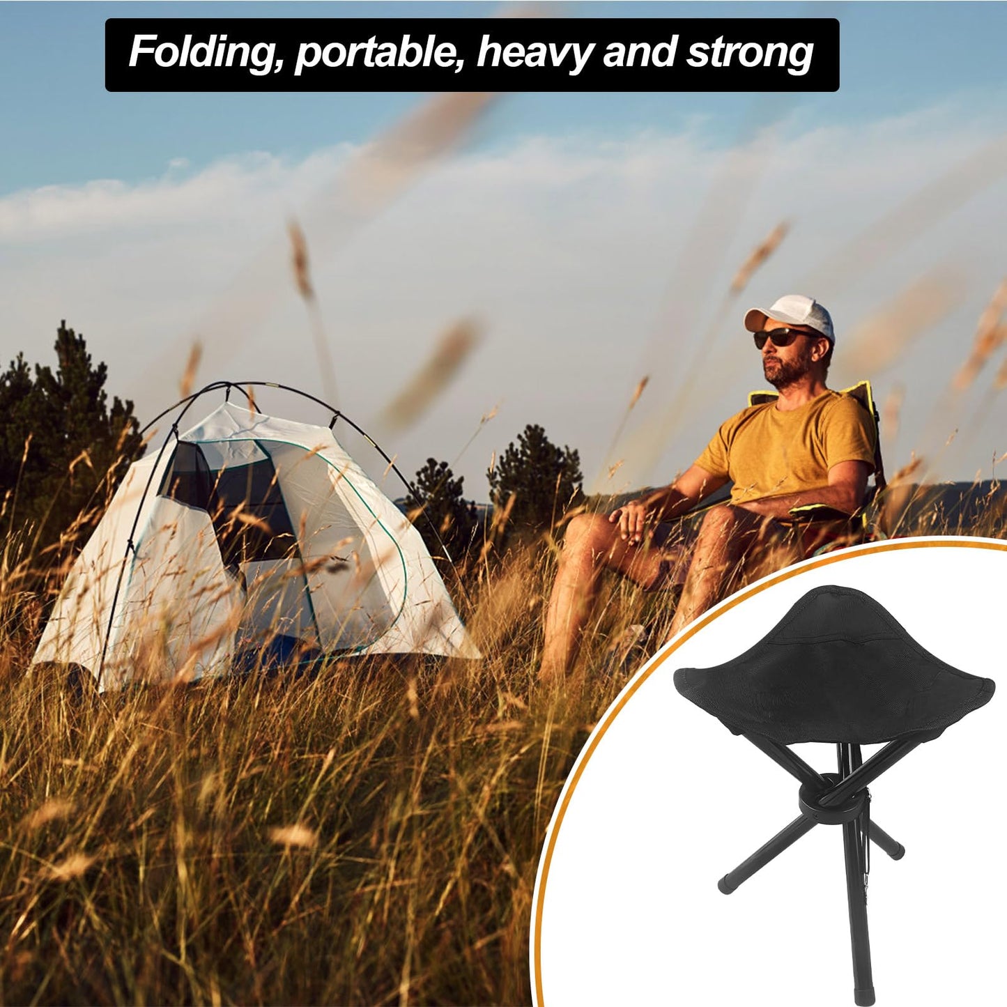 KKONHII Travel Folding Camping Stool, Outdoor Tripod Seat, Folding Camping Chairs,Fishing Chair for Camping Party Mountaineering Picnic Beach Garden Lawn
