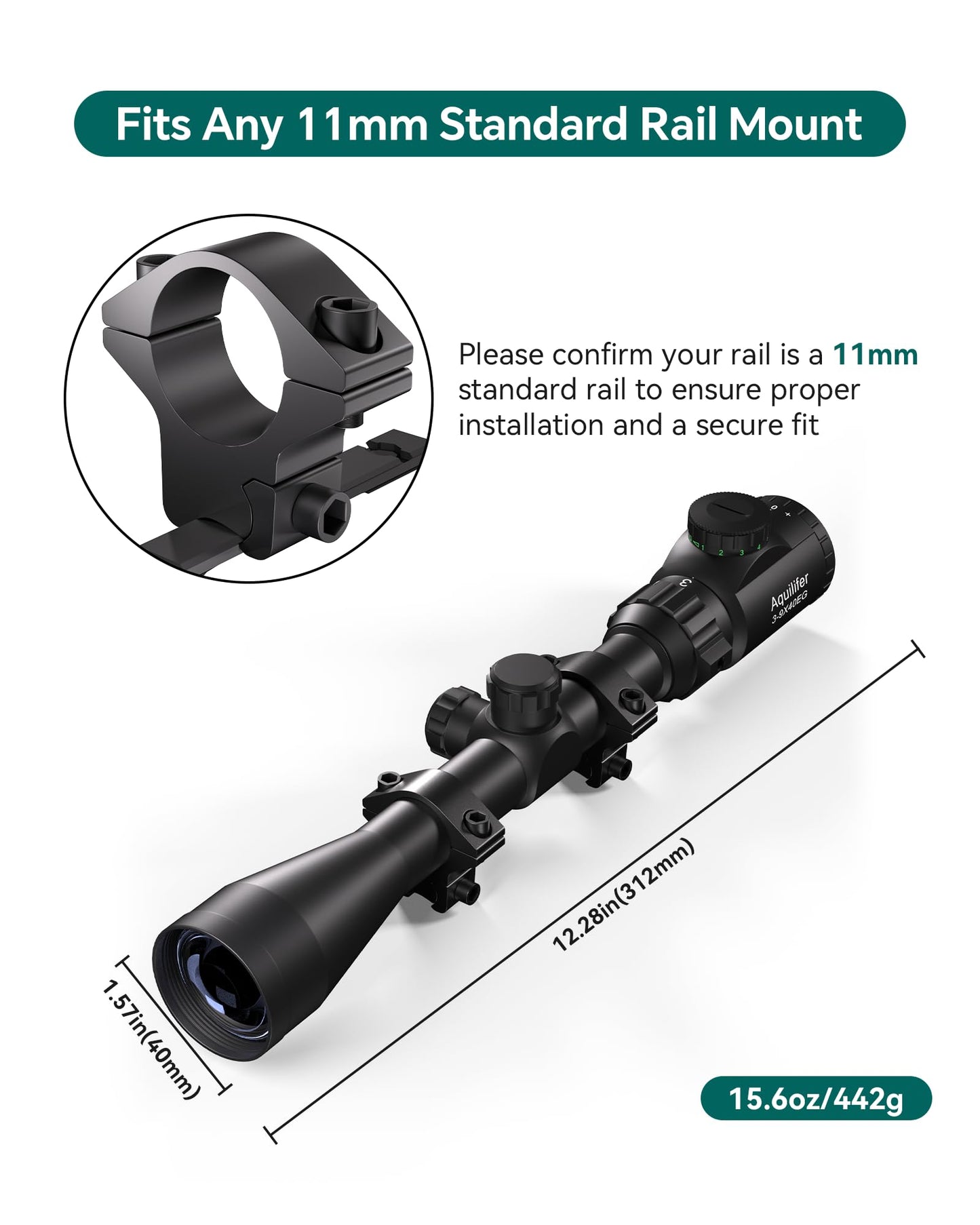 HT 3x9-40 Pellet Gun Scope, Hunting Rifle Scope with Dovetail Rings, Red/Green Illuminated Reticle, 1-Inch Tube, Second Focal Plane Rifle Optics