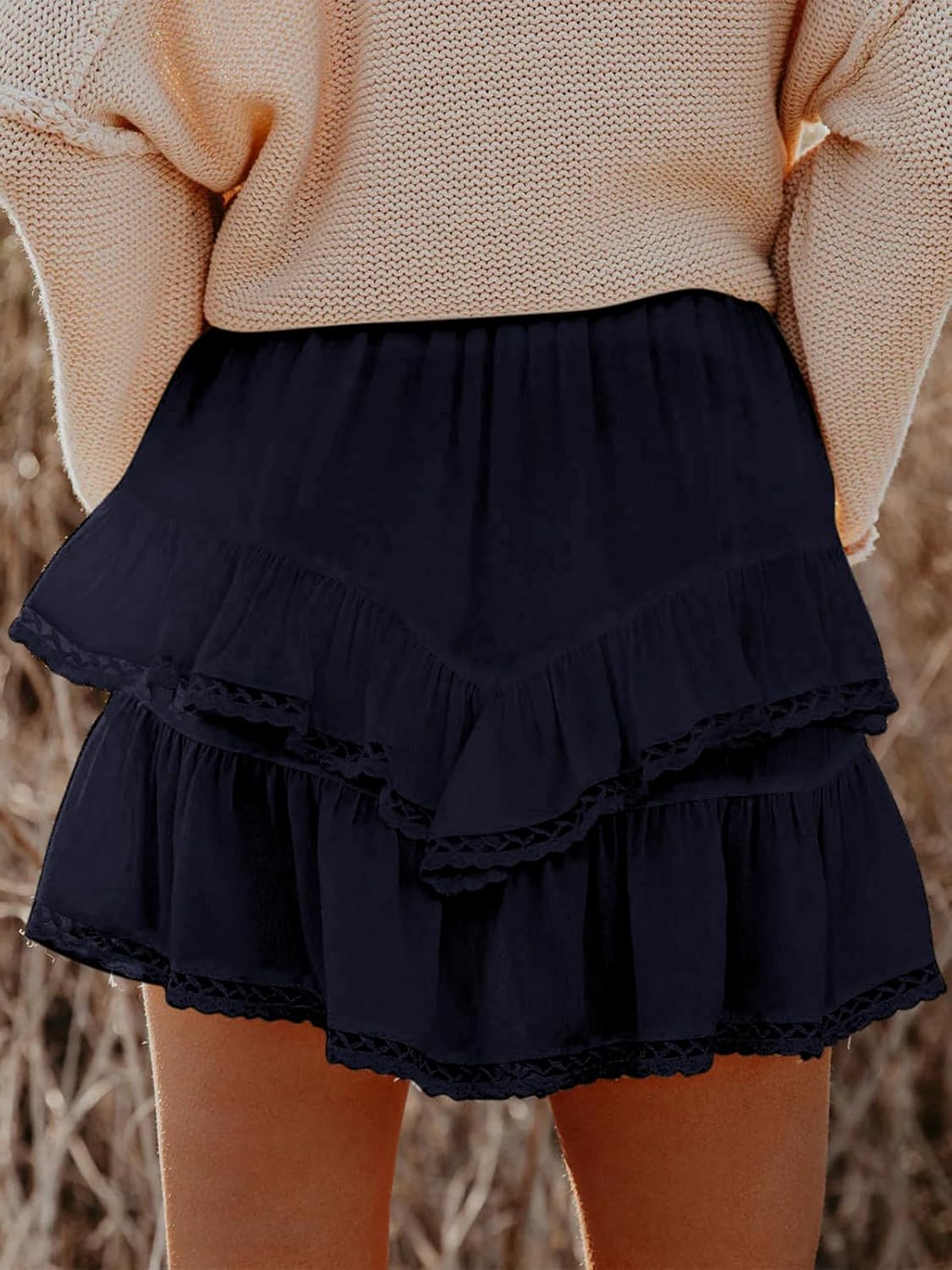 Flowy Shorts for Women - Casual Boho Ruffle Tiered Skorts | High Waist Mini Golf & Tennis Crochet Shorts
