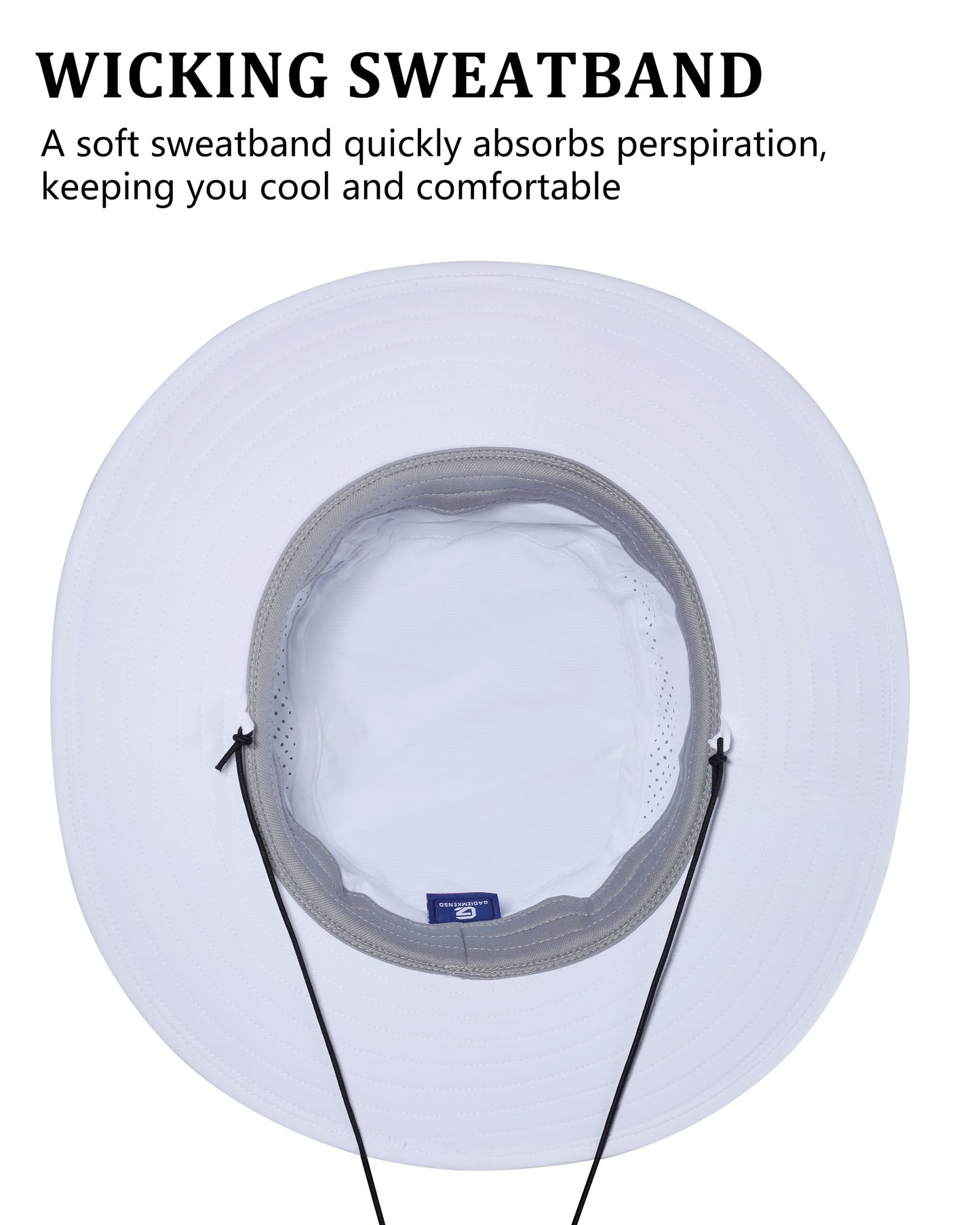 GADIEMKENSD UV Protection Bucket Hat for Men & Women, Wide Brim Sun Hats for Fishing Hiking, Breathable Quick-Dry Cooling Safari, Water-Repellent Bonnie Sunhat for Beach Golf Garden Travel White