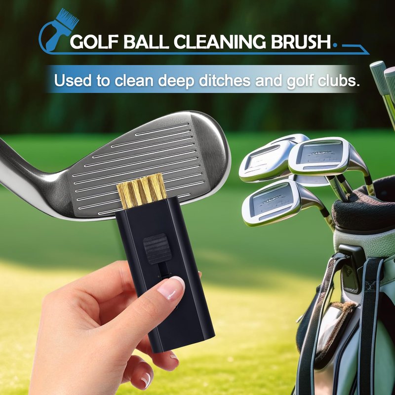 CustomyLife 4 Pack Retractable Golf Club Cleaner Brushes, Portable Pocket Golf Club Brush Groove Cleaner Double-Sided Cleaning Tool Black Accessories