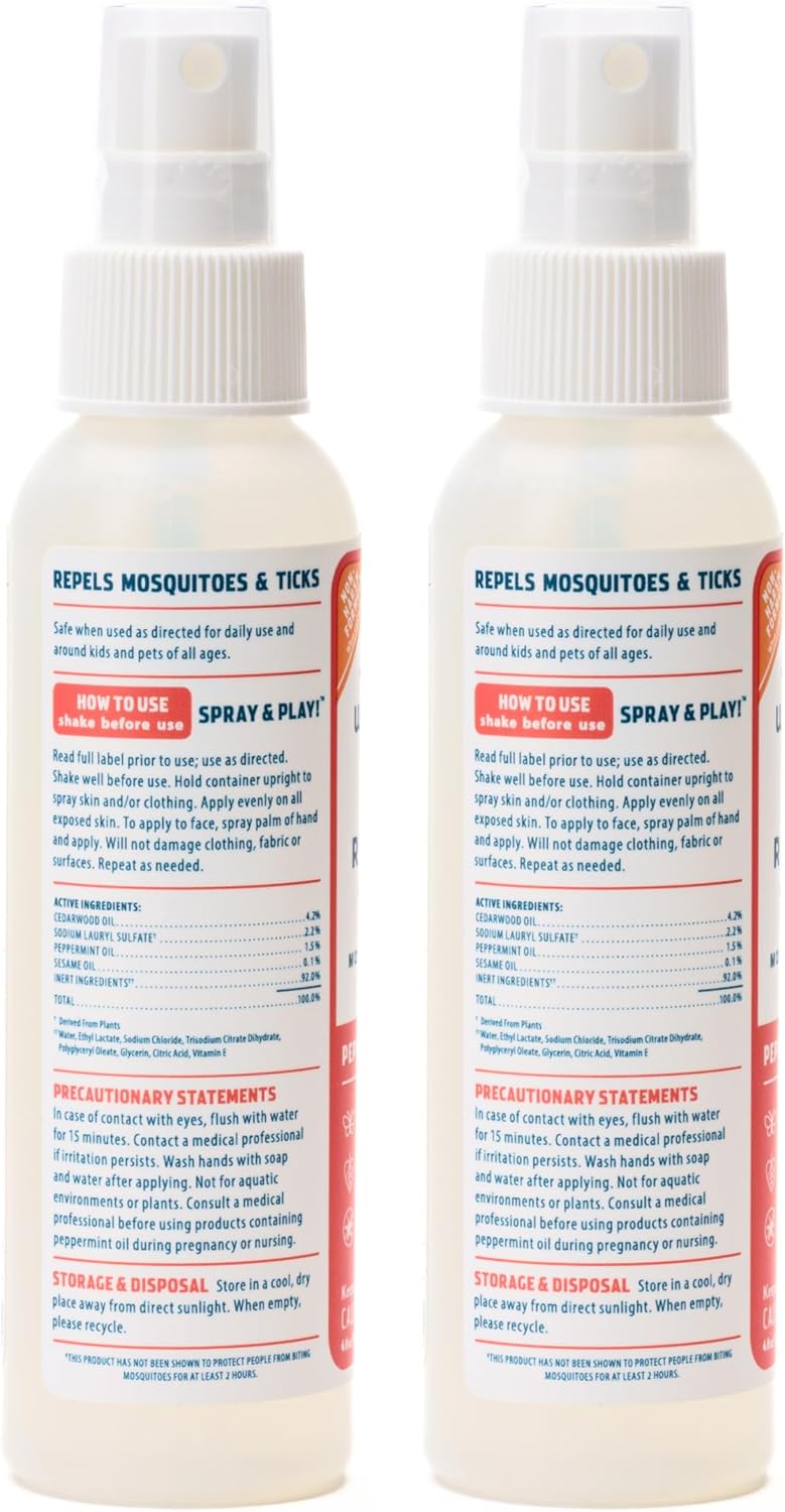 Wondercide Mosquito & Tick Repellent - Natural Essential Oils, DEET-Free | Peppermint, 4 oz Bottles (2-Pack)