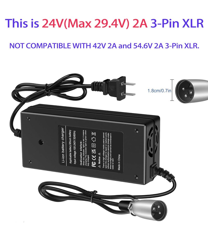 24V(Max 29.4V) 2A 3-Pin XLR Charger for Electric Scooter,Wheelchairs,Go-Go Elite Traveller,Jazzy Power Chair, Pride Mobility, Shoprider, iZip, eZip,Drive Medical, Bladez, Elite Traveller,Plus HD US