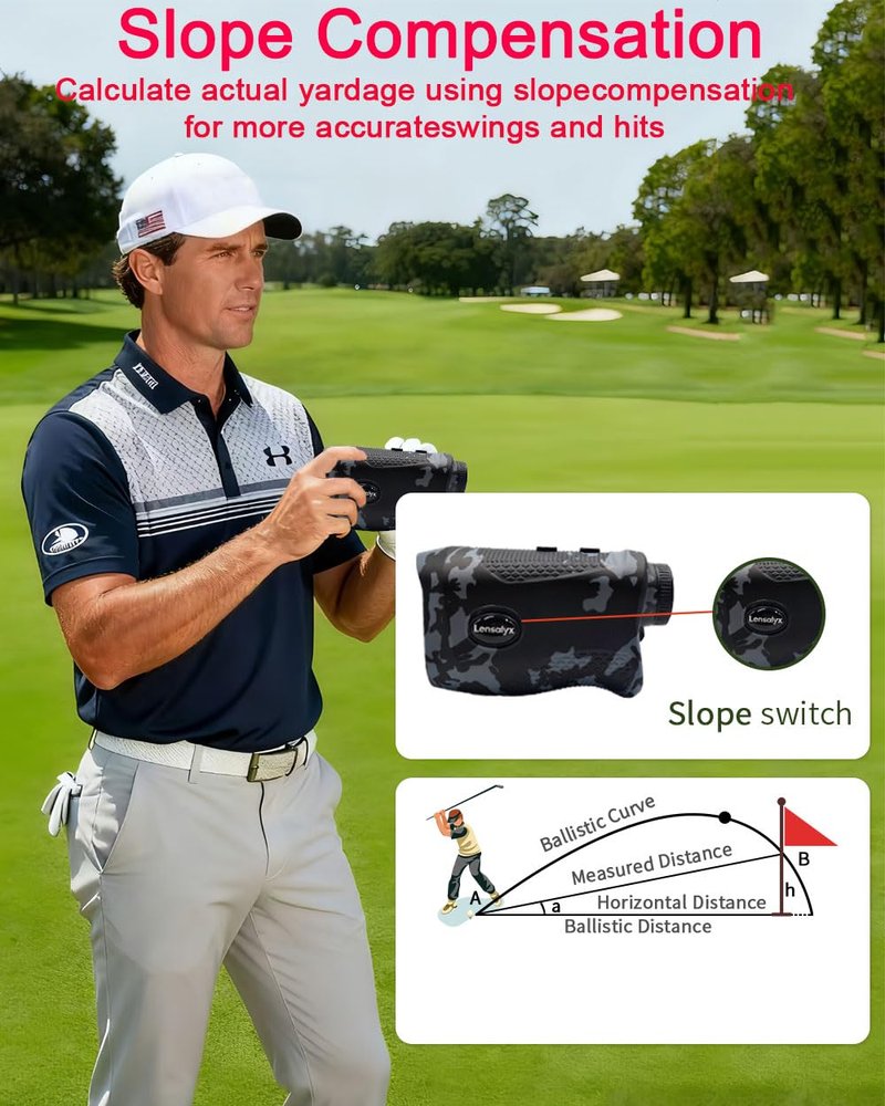 Lensalyx Golf Rangefinder with Slope Switch, 1200 Yards Range Finder Golfing with Flag Lock, 7X Magnification,Flag Pole Locking with Pulse Vibration, Rechargeable,Golf Accessories for Men