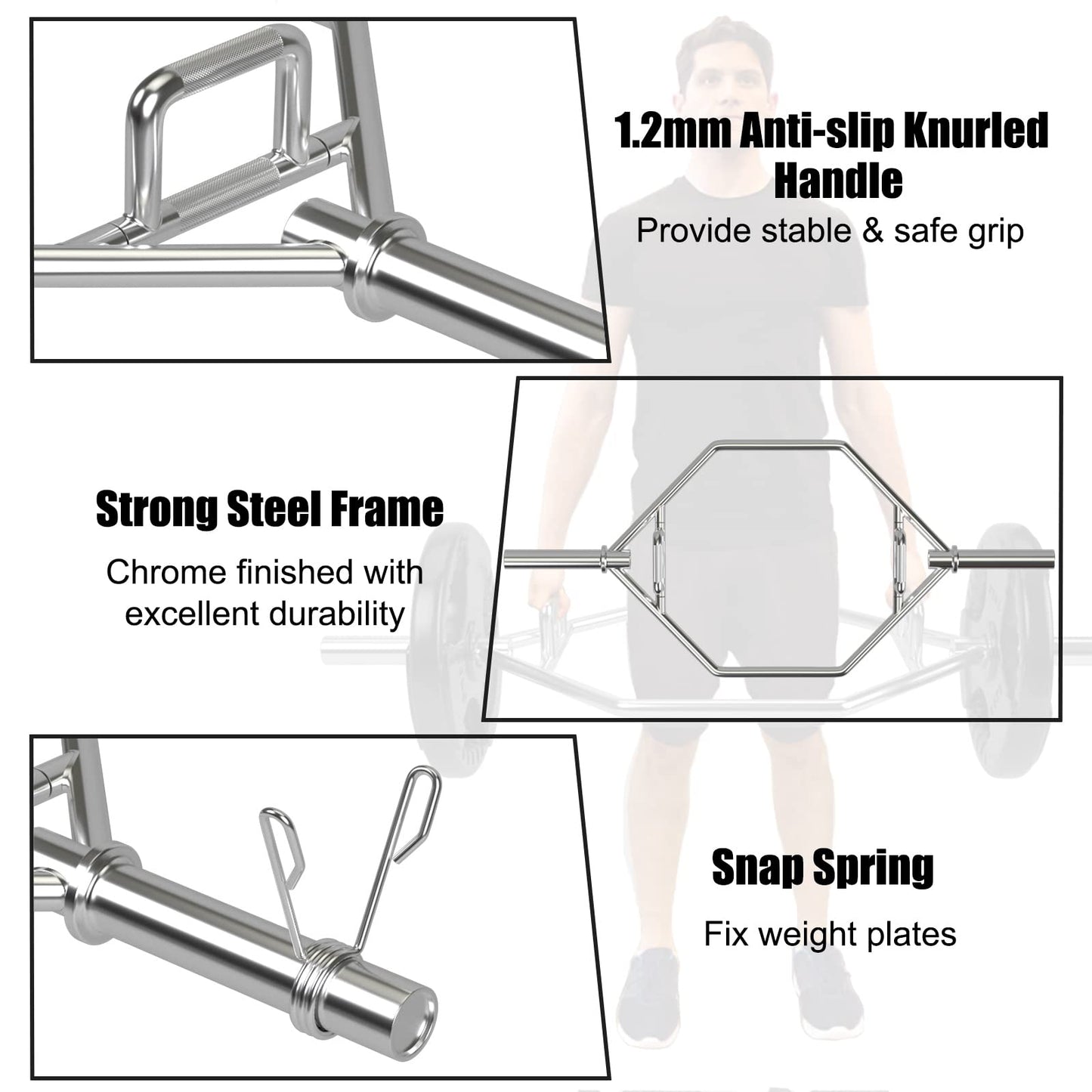 Goplus 56’’ Olympic Hex Trap Bar, Heavy Duty Barbell Trap Bar with Flat or Raised Knurled Handles for Squats, Deadlifts, Shrugs, Strength Training Weight Lifting (Sliver, fit 2’’ weight plates)