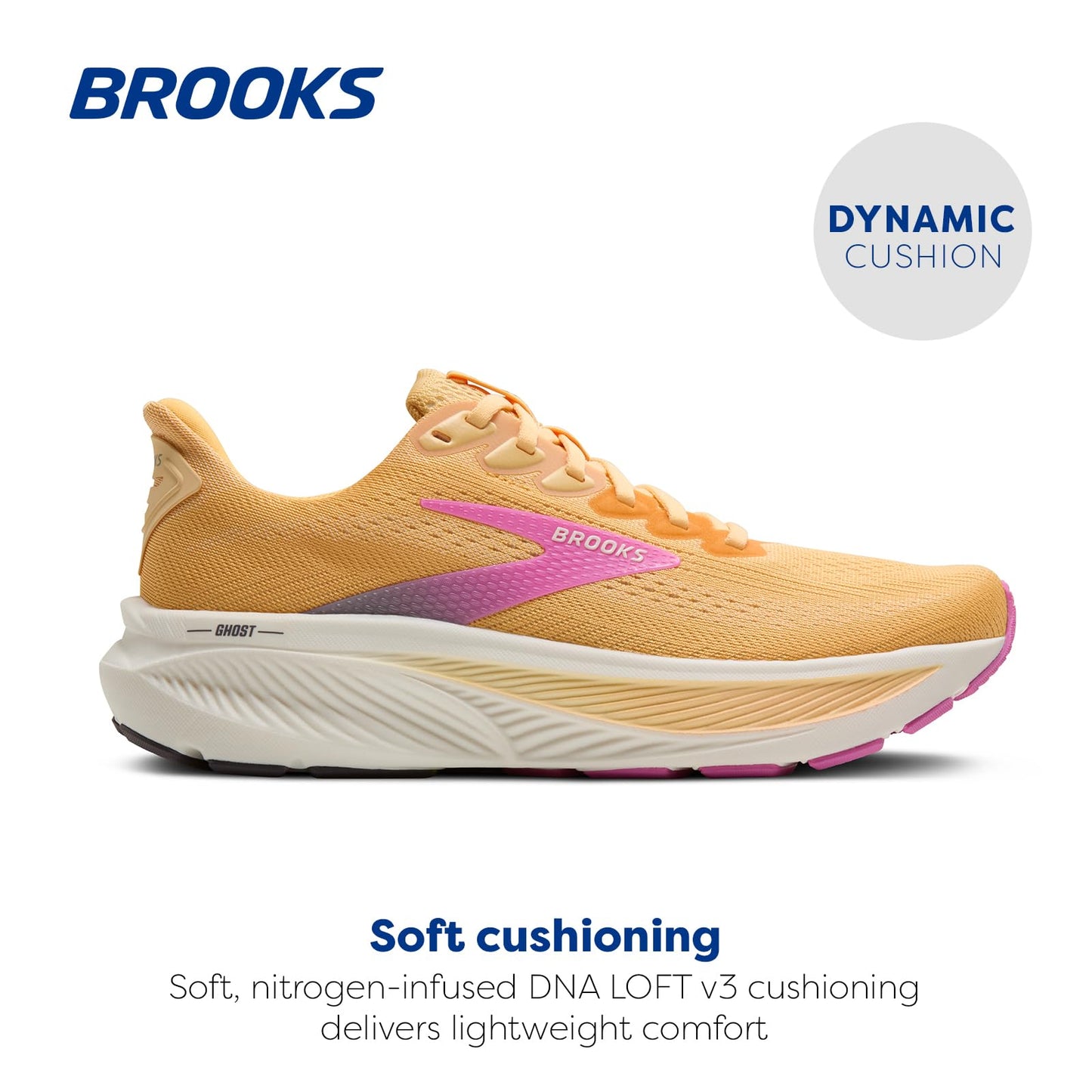 Brooks Women’s Ghost 17 Neutral Running Shoe - Apricot/Grey/Pink - 11 Medium