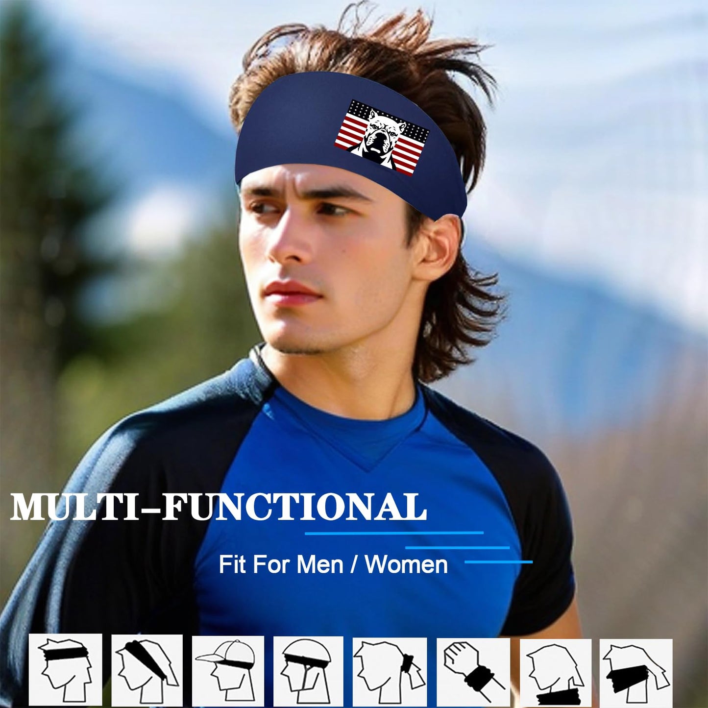 Headbands for Men Women 3pcs Sports Sweat Bands Headbands Men American Flag Sweatbands Workout Running Headband for Mens Moisture Wicking Stretchy Cooling Hairband Head Bands for Tennis Football Gym