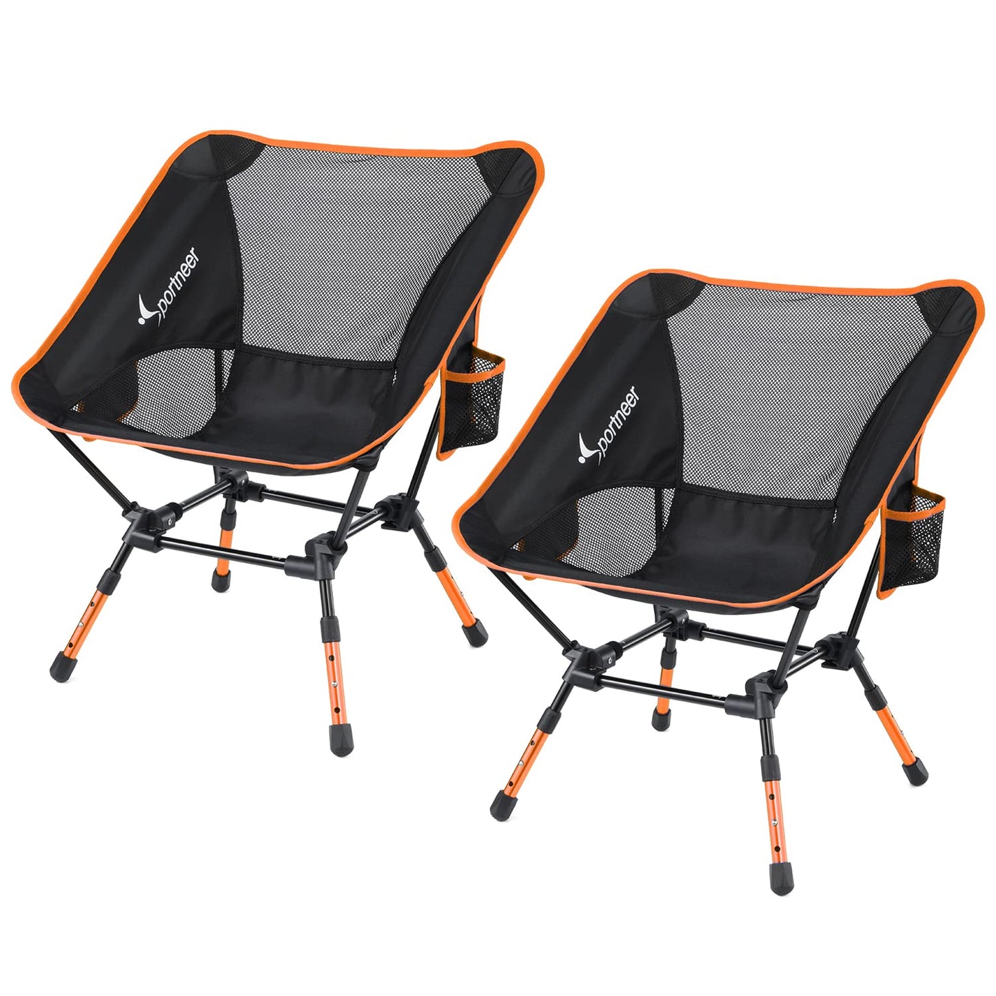 Sportneer Camping Chairs, Folding Chairs for Outside Adjustable Height Beach Chair for Adults Portable Camp Chairs Foldable Compact Backpacking Chair for Camping Hiking Picnic Outdoor (2, Orange)