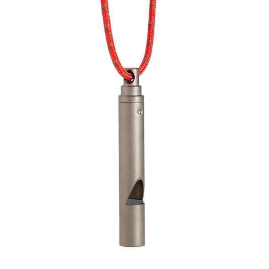 Vargo Titanium Emergency Whistle | 100+ Decibel Pealess Whistle, Ultralight .1 oz. (3 Grams) | Backpacking Survival Whistle with Reflective Lanyard | Hiking, Outdoors, Emergency Kit, T-416