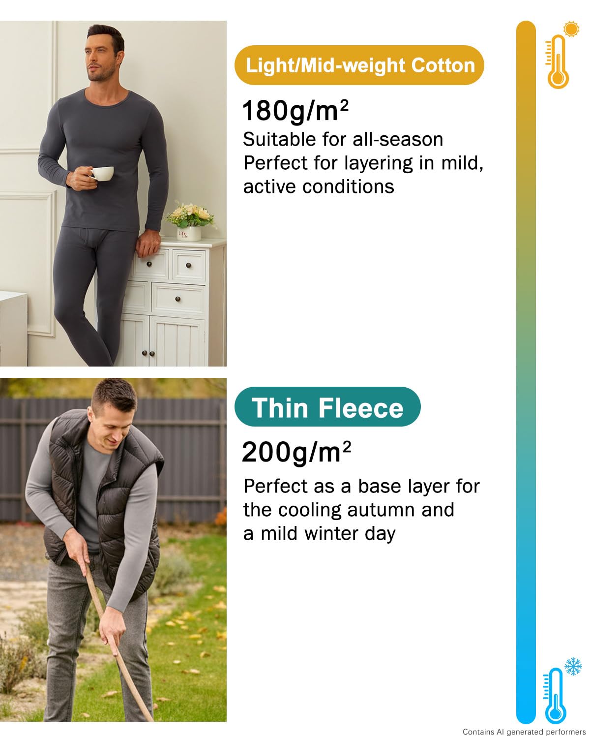 wirarpa Men's Cotton Long Johns Thermal Underwear Set Top and Bottom L