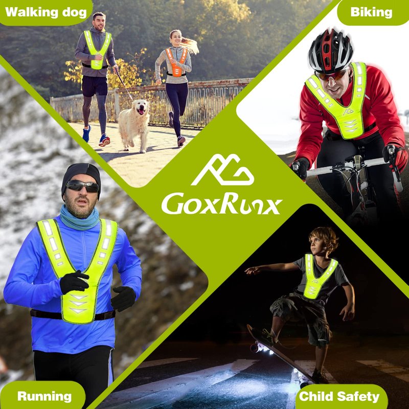 GoxRunx Reflective Running Vest Gear for Women Men Kids, Safety Reflective Vest for Night Cycling Walking Bicycle (Green)
