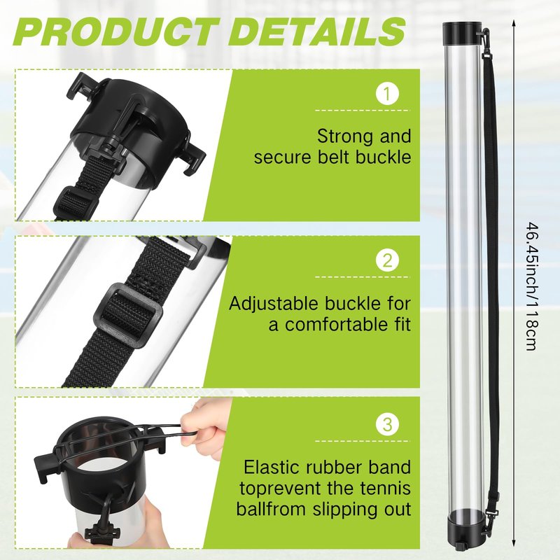 Jerify 3 Pcs Tennis Ball Tube Pickup Picker Holds 18 Balls with Shoulder Strap for Tennis Balls Pickup Collector, Carrier, Dispenser(Clear)