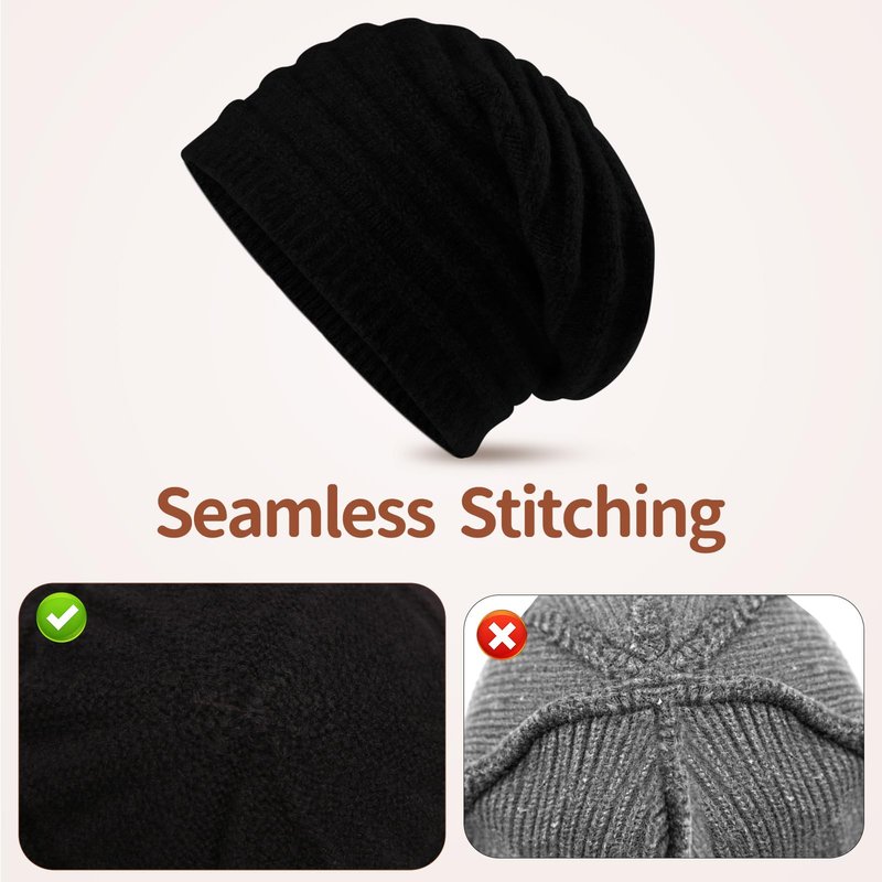 FGZ Women's Wool Blend Knitted Beanie - Ultra Soft, Seamless Slouchy Beanie Hat for Winter, Beige