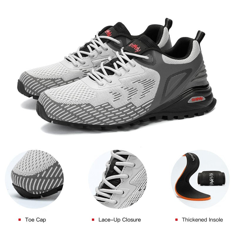 Kricely Men's Trail Running Shoes Non Slip Hiking Trekking Shoes Cross Training Tennis Shoes Breathable Fashion Sneakers Lightweight Workout Footwear Outdoor Gym Jogging Light Grey Size 13