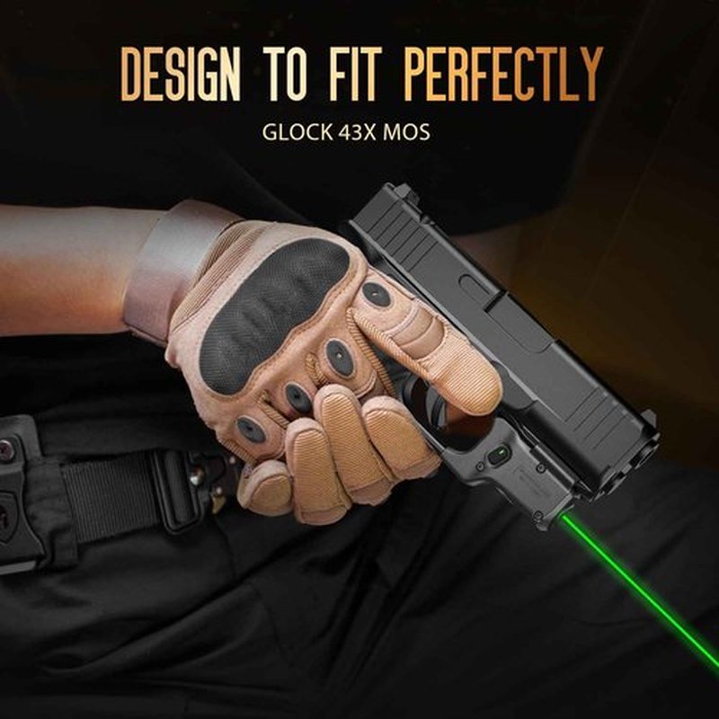 WARRIORLAND Green Laser Sight Fit Glock 43X MOS with Kydex Holster,Green Beam Sight with Power Indicator, Glock 43X MOS Laser with IWB Holster Right Hand, WLS-100G w/ G43X MOS