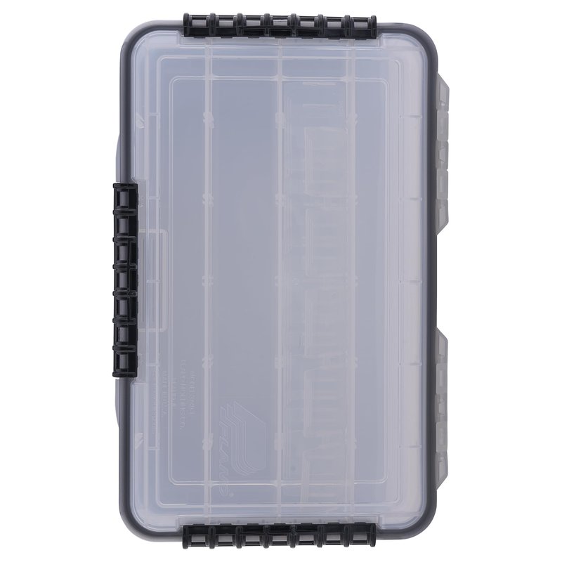 Plano Waterproof 3700 Stowaway Tackle Box, 14" X 9" X 1.875", Durable Cam-Action Latches, O-Ring Seal, Adjustable Dividers for Versatile Fishing Storage, Clear/Red
