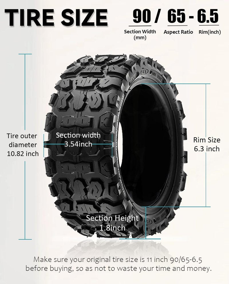 GLDYTIMES 11 Inch Off Road Scooter Tire, 90/65-6.5 Tubeless Tire Heavy Duty Vacuum Snow Tyre Fit for Dualtron Ultra/Dualtron Thunder/Zero 11x/Speedual Plus/Kaabo Wolf Warrior Electric Scooter