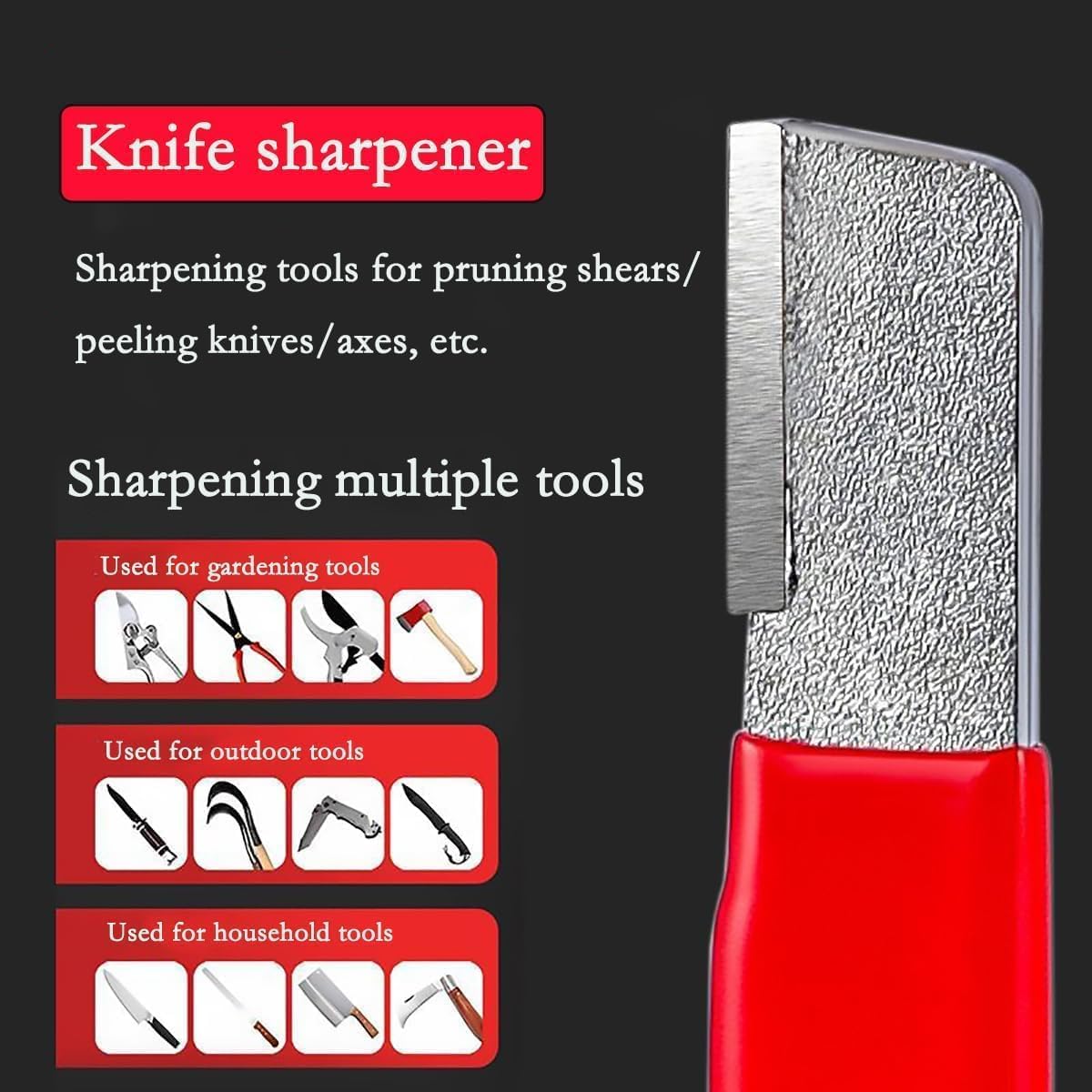 Portable Multi-Tool Sharpener for Lawn Mowers, Garden Tools, Knives, and Scissors - Quick Sharpening Device for Axes, Pruners, Hedge Shears - 2PCS Red Carbide Sharpeners for Home & Outdoor Use