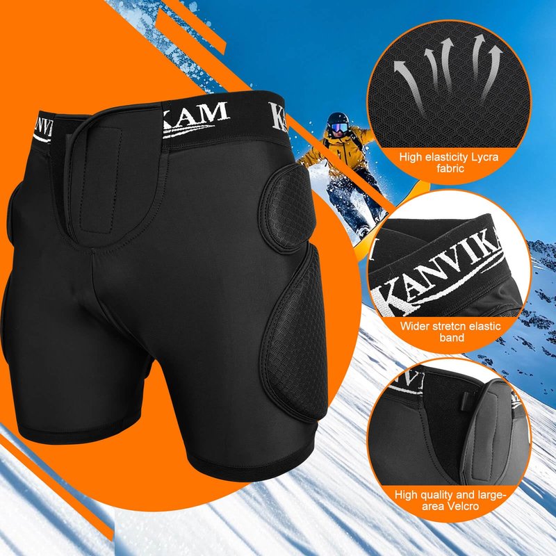 Kids Hips Padded Shorts Upgrade Version for Outdoor Sports with Thick EVA Pads, CE Level Silicone Tailbone Pads, Enhanced Protection for Ski Skateboard Ice Skating Biking (Black, XL)