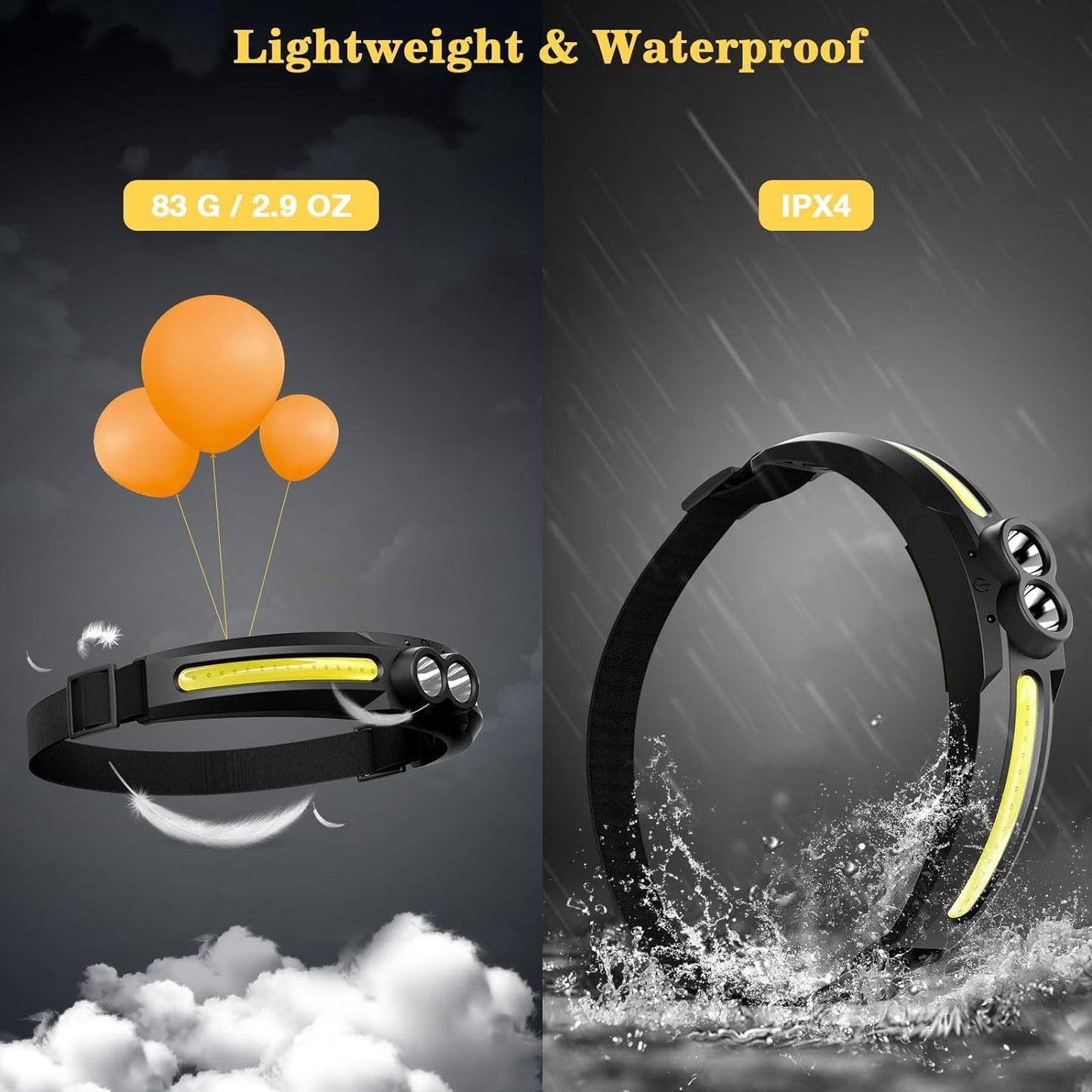 MoKo Rechargeable LED Headlamp 2PCS - 300° Wide Beam Head Lamp, 750 Lumen 14 Modes Head Lights, 84H Standby Energy - Camping Accessories Gear, Waterproof Sensor Flashlight for Running Camping Fishing