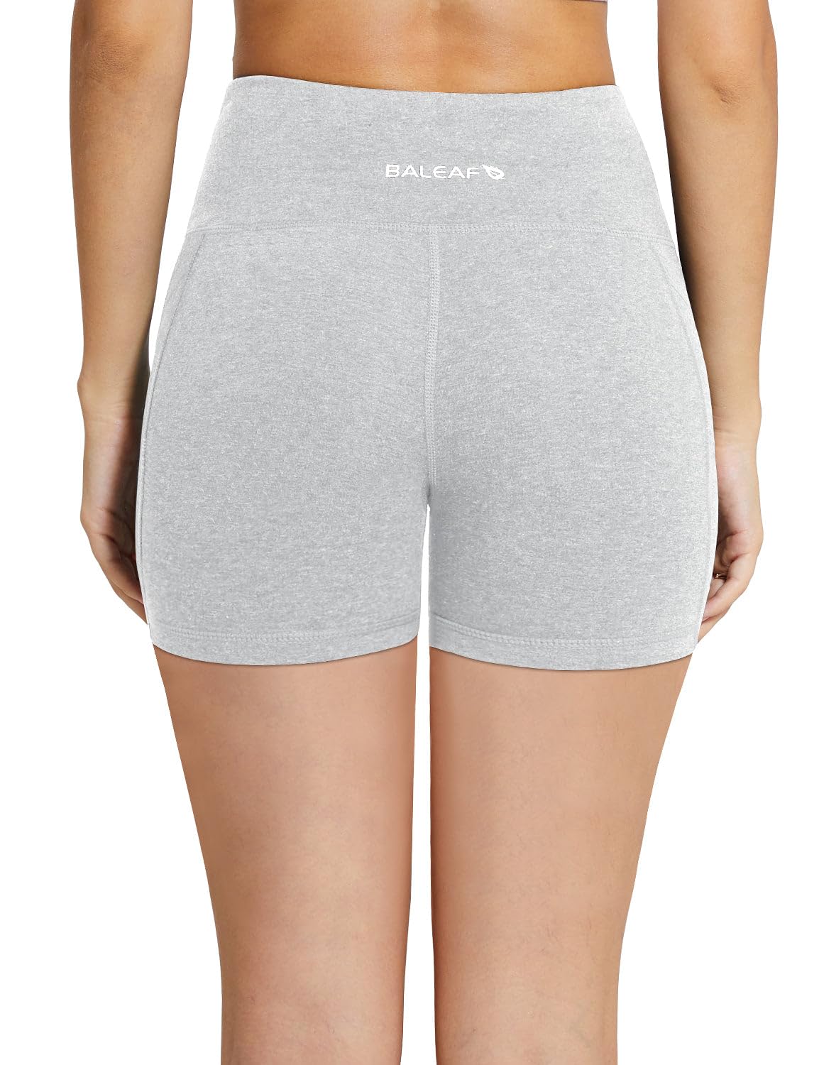 baleaf Workout Shorts Women 5" Biker Yoga Gym Spandex Running Volleyball Compression Tummy Control Short with Pockets Light Grey S