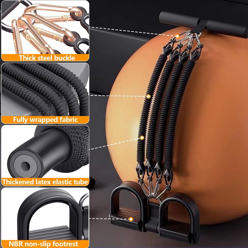 Upgrade Foot Pedal Resistance Band, 100lbs Adjustable 4 Tube Pedal Ankle Puller Resistance Band with Handle, Multifunction Home Gym Equipment, Stirrup Puller for Men Women for Full Body Exercise