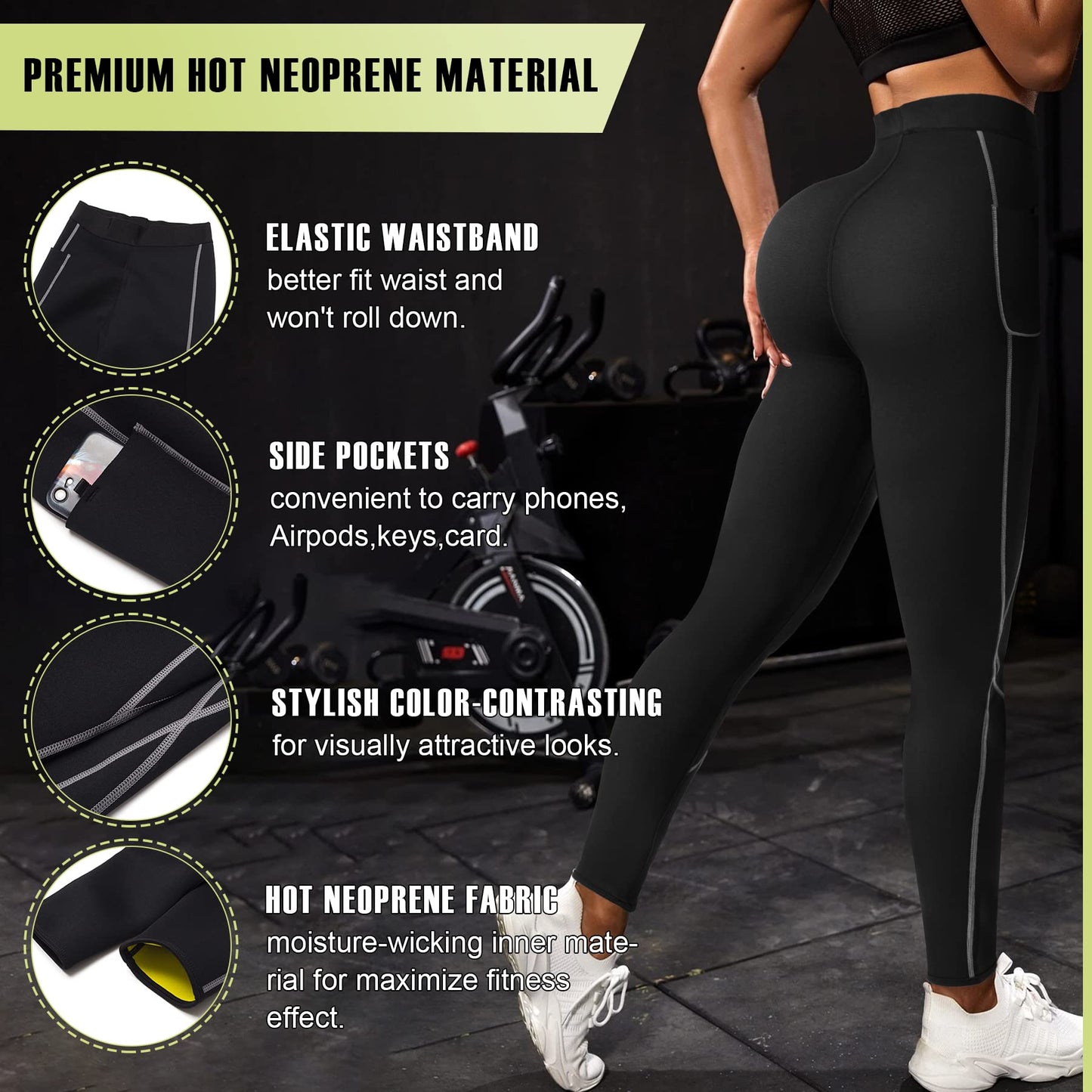 TrainingGirl Women Neoprene Sauna Leggings Sweat Shorts Weight Loss Workout Running Capris Slimming Compression Thermo Pants (Full Length Black, XL)